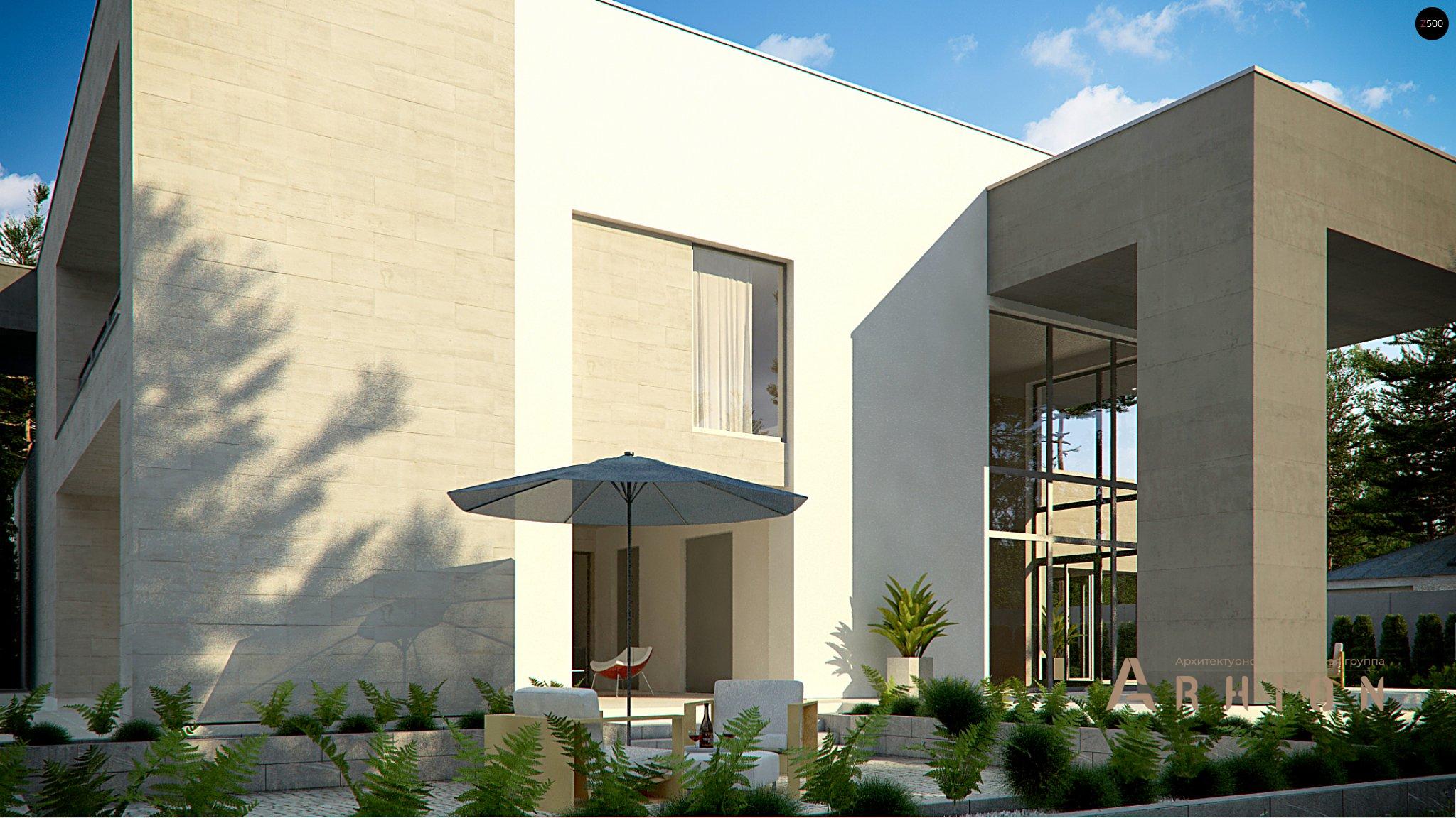 15. Проект двухэтажного дома в стиле хай-тек с плоской кровлей , Zx127, площадью - 312 кв c терассой, гаражом, вторым светом