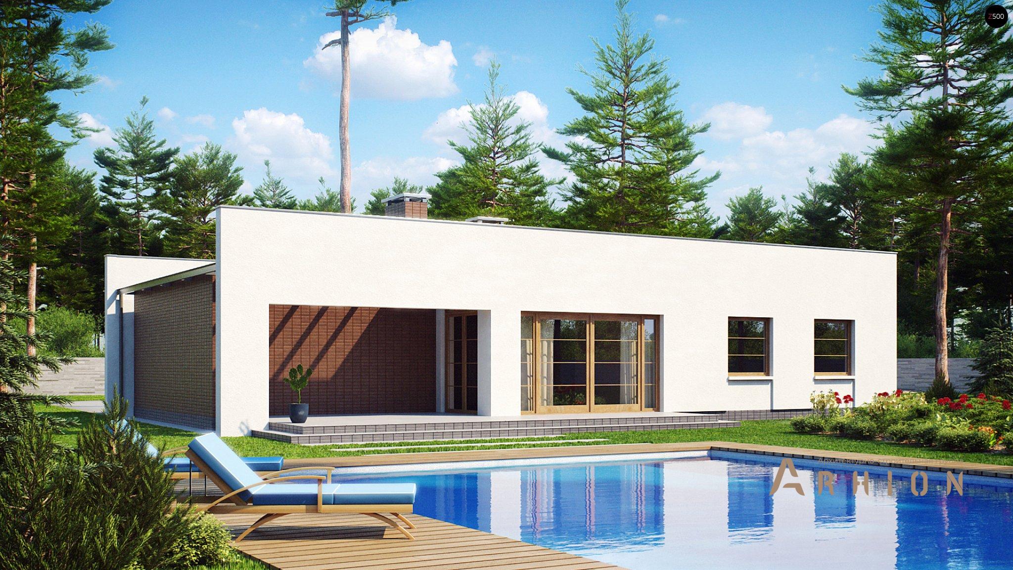 2. Проект одноэтажного дома в стиле минимализм с плоской кровлей , Zx13, площадью - 155 кв c терассой, гаражом