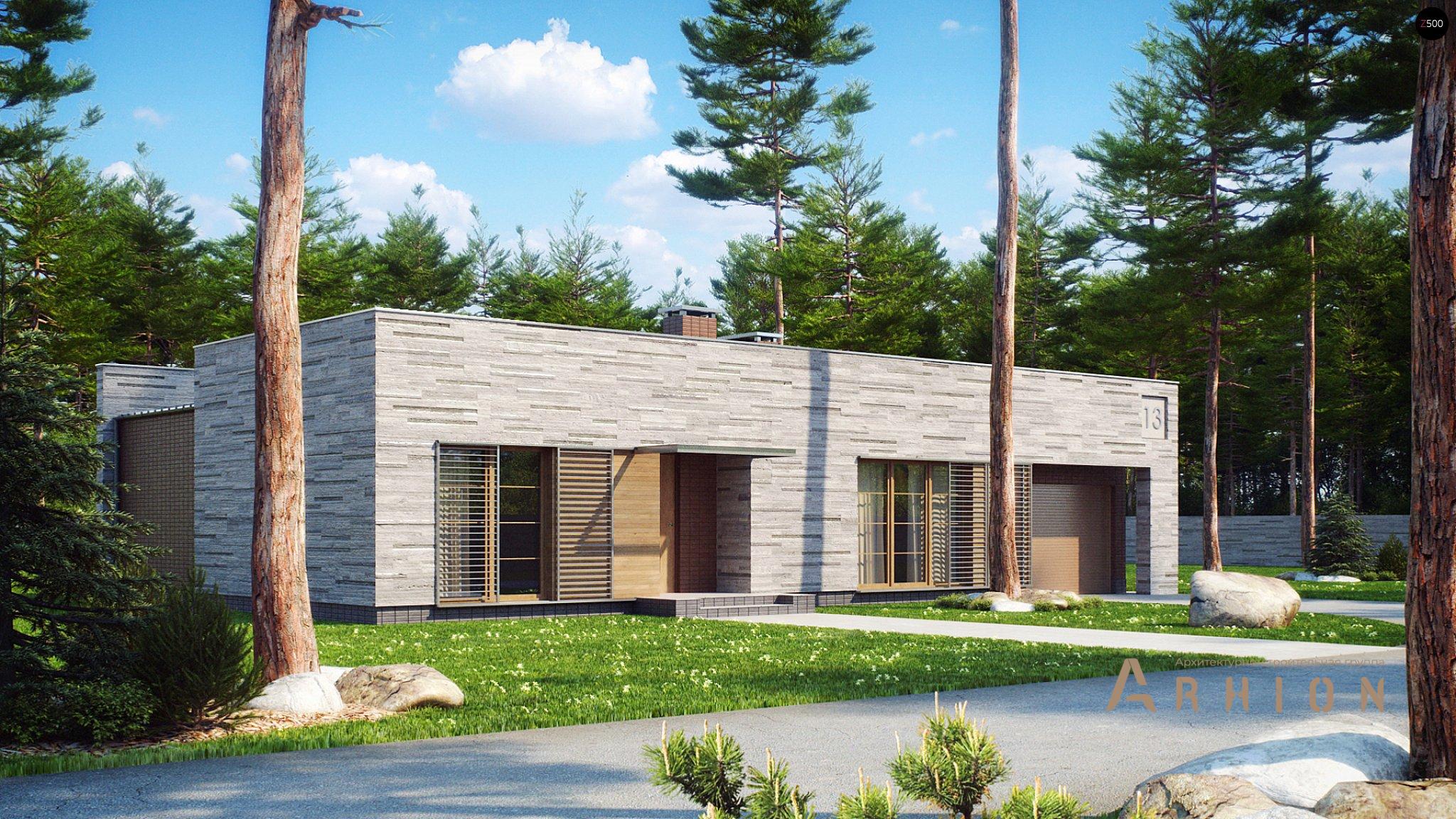 3. Проект одноэтажного дома в стиле минимализм с плоской кровлей , Zx13, площадью - 155 кв c терассой, гаражом