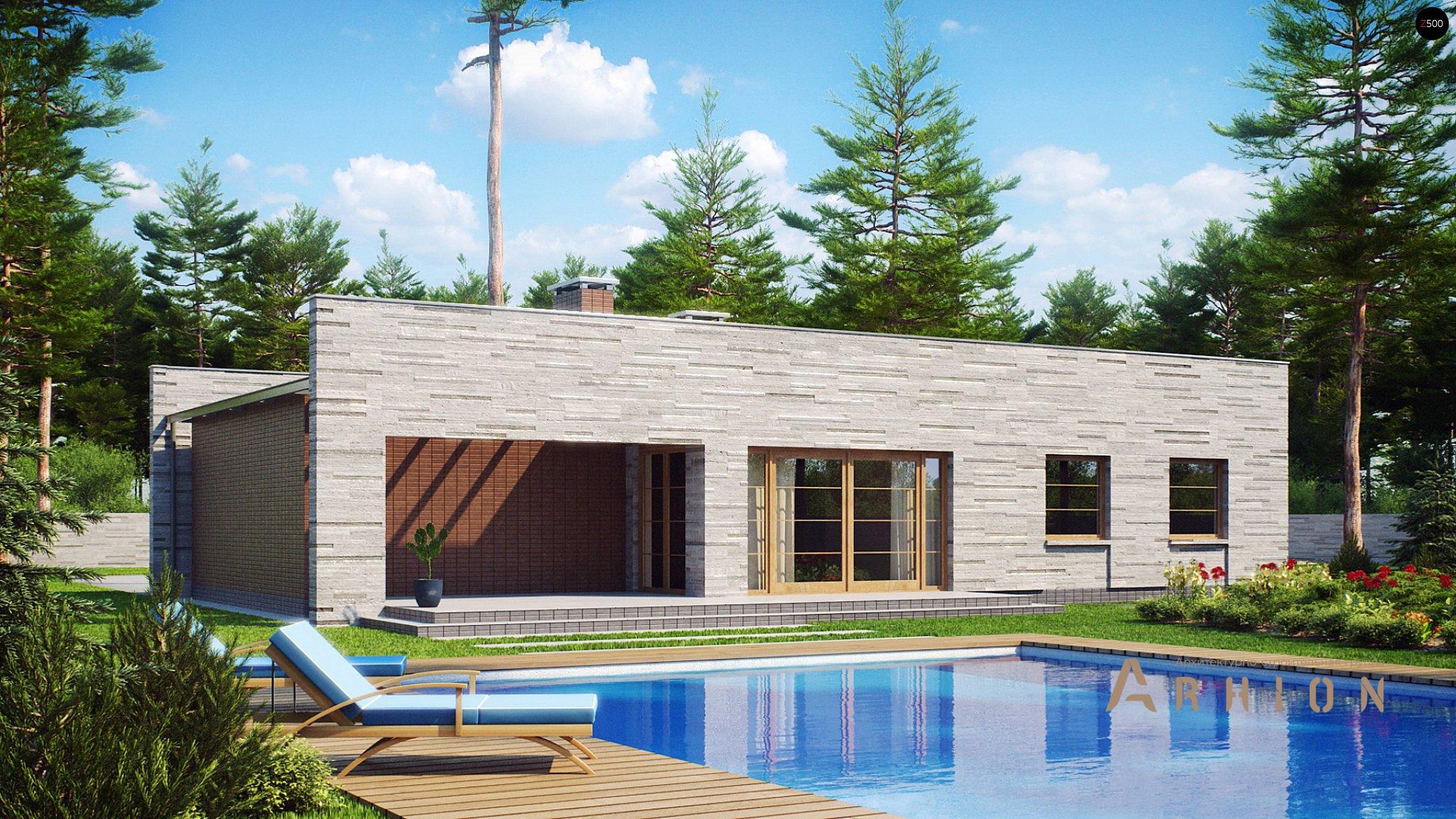 4. Проект одноэтажного дома в стиле минимализм с плоской кровлей , Zx13, площадью - 155 кв c терассой, гаражом