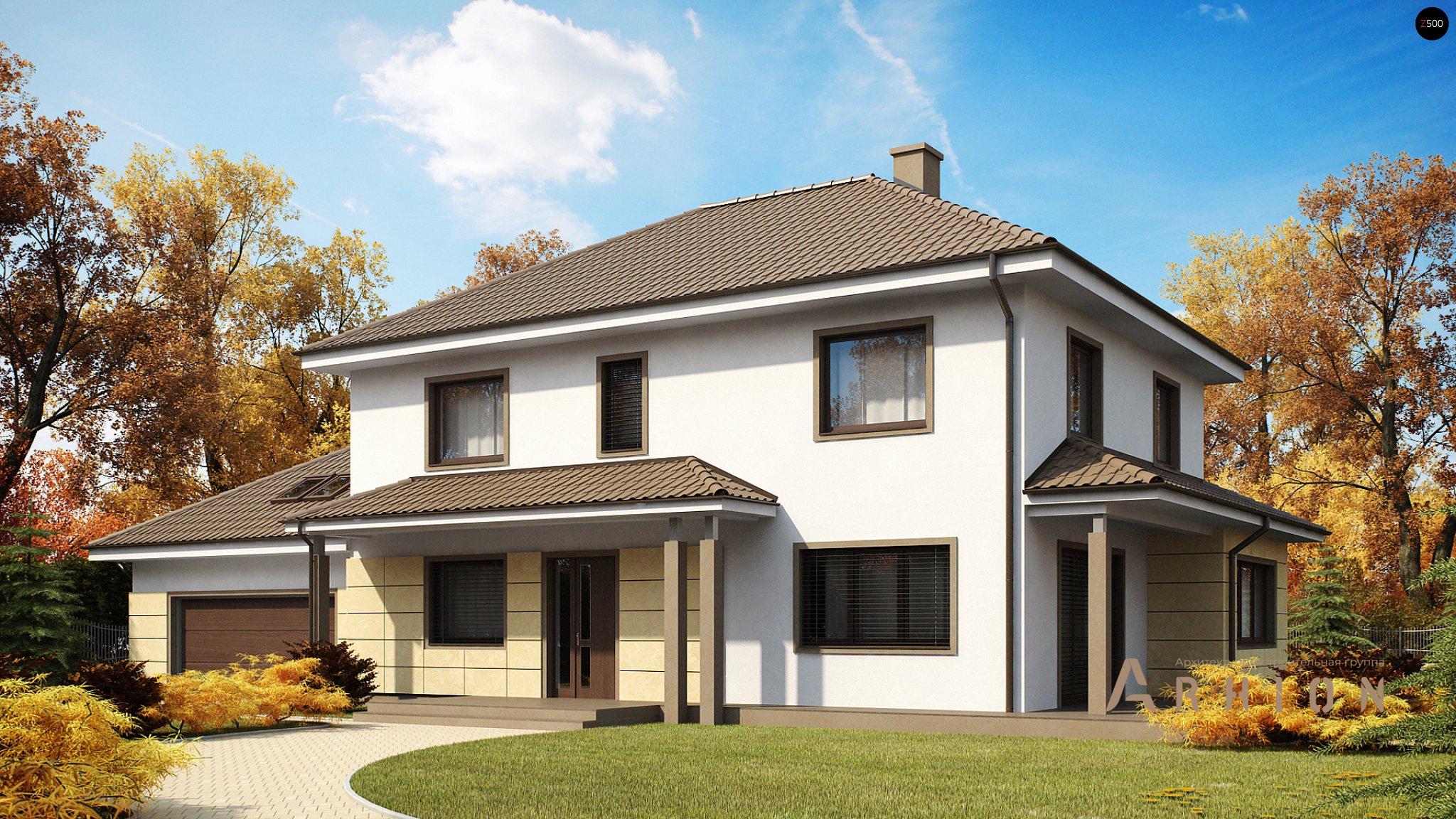 1. Проект двухэтажного дома в современном стиле с четырехскатной, Zx16, площадью - 297 кв c терассой, балконом, гаражом, эркером