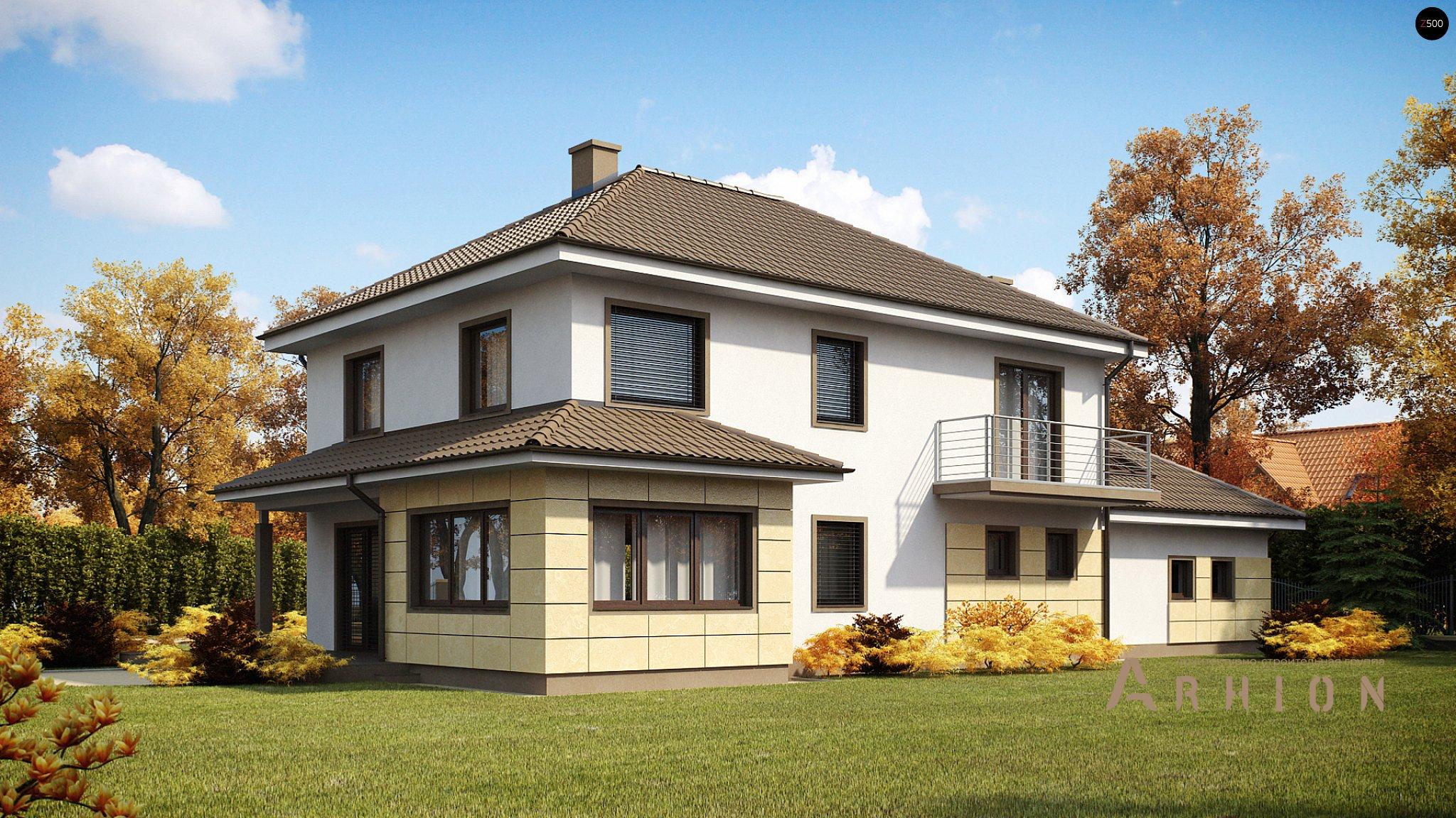 2. Проект двухэтажного дома в современном стиле с четырехскатной, Zx16, площадью - 297 кв c терассой, балконом, гаражом, эркером