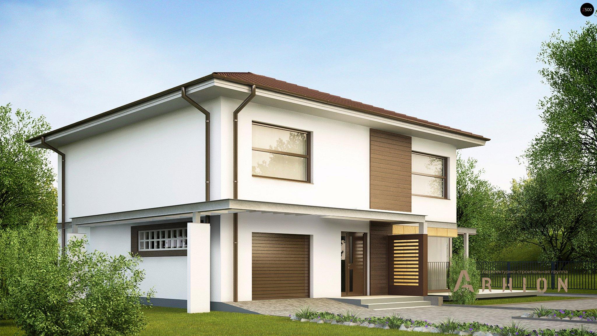 6. Проект двухэтажного дома в современном стиле с четырехскатной, Zx2, площадью - 187 кв c терассой, гаражом, вторым светом