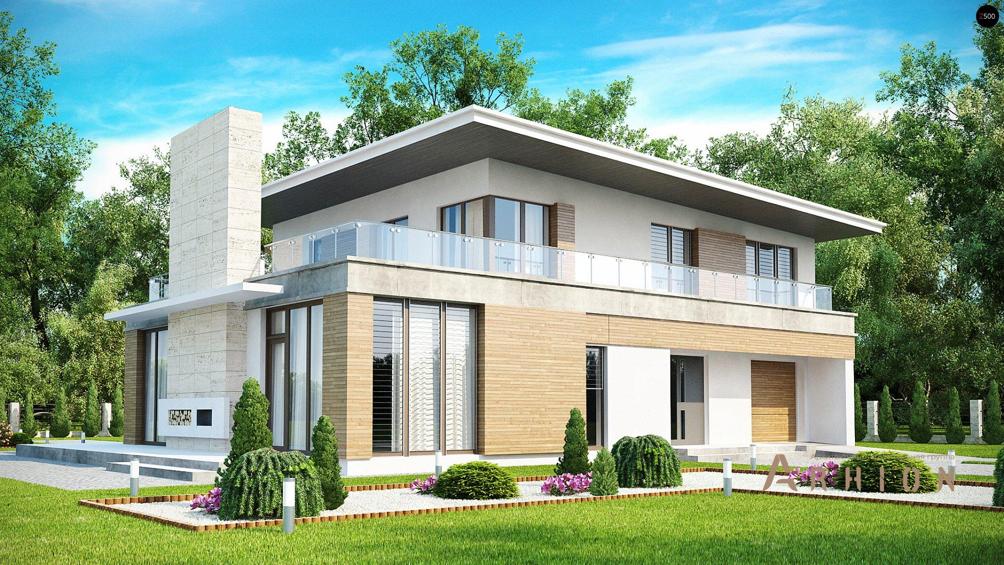 1. Проект двухэтажного дома в современном стиле с четырехскатной, Zx21, площадью - 244 кв c терассой, гаражом