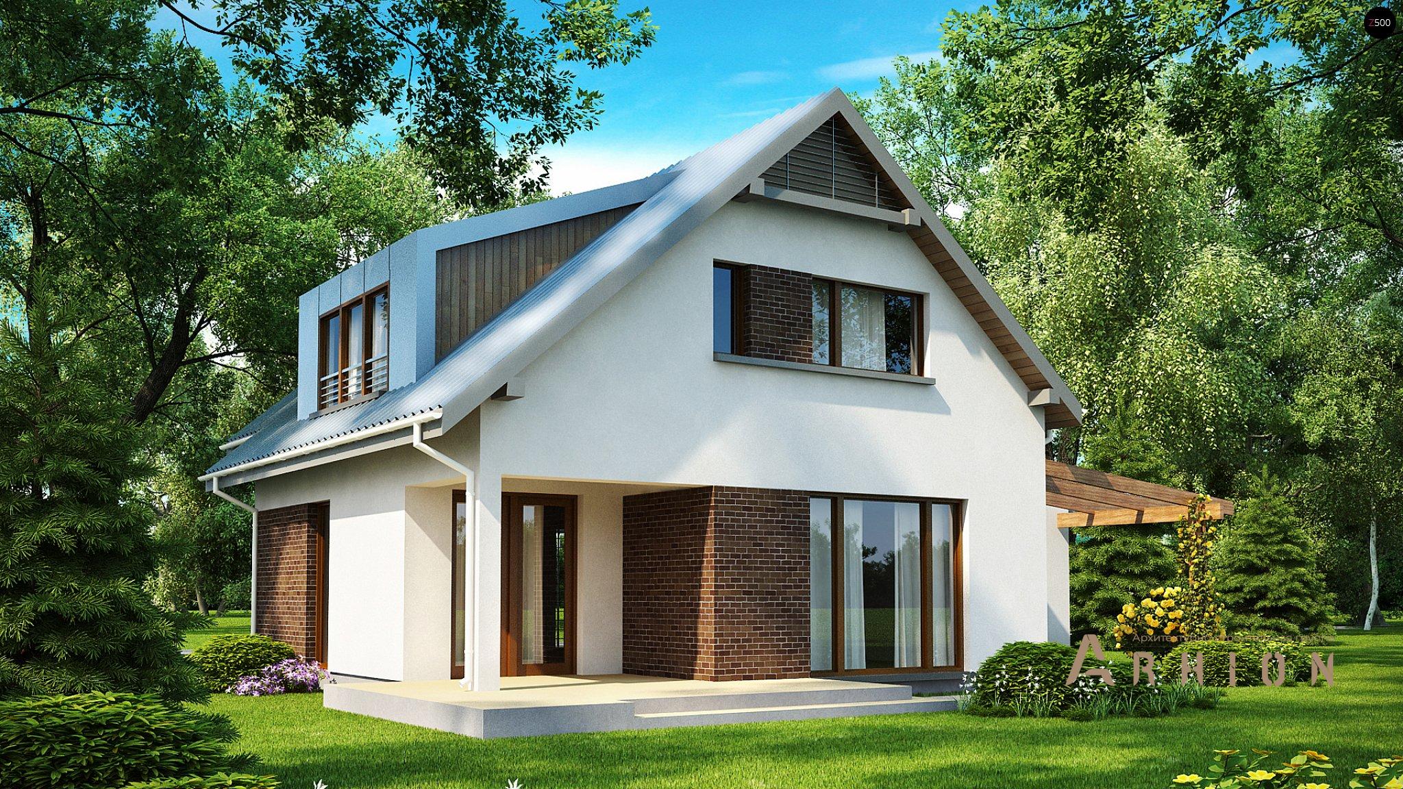 2. Проект одноэтажного дома в канадском стиле с двускатной кровлей, Zx23, площадью - 164 кв c мансардой, терассой, гаражом