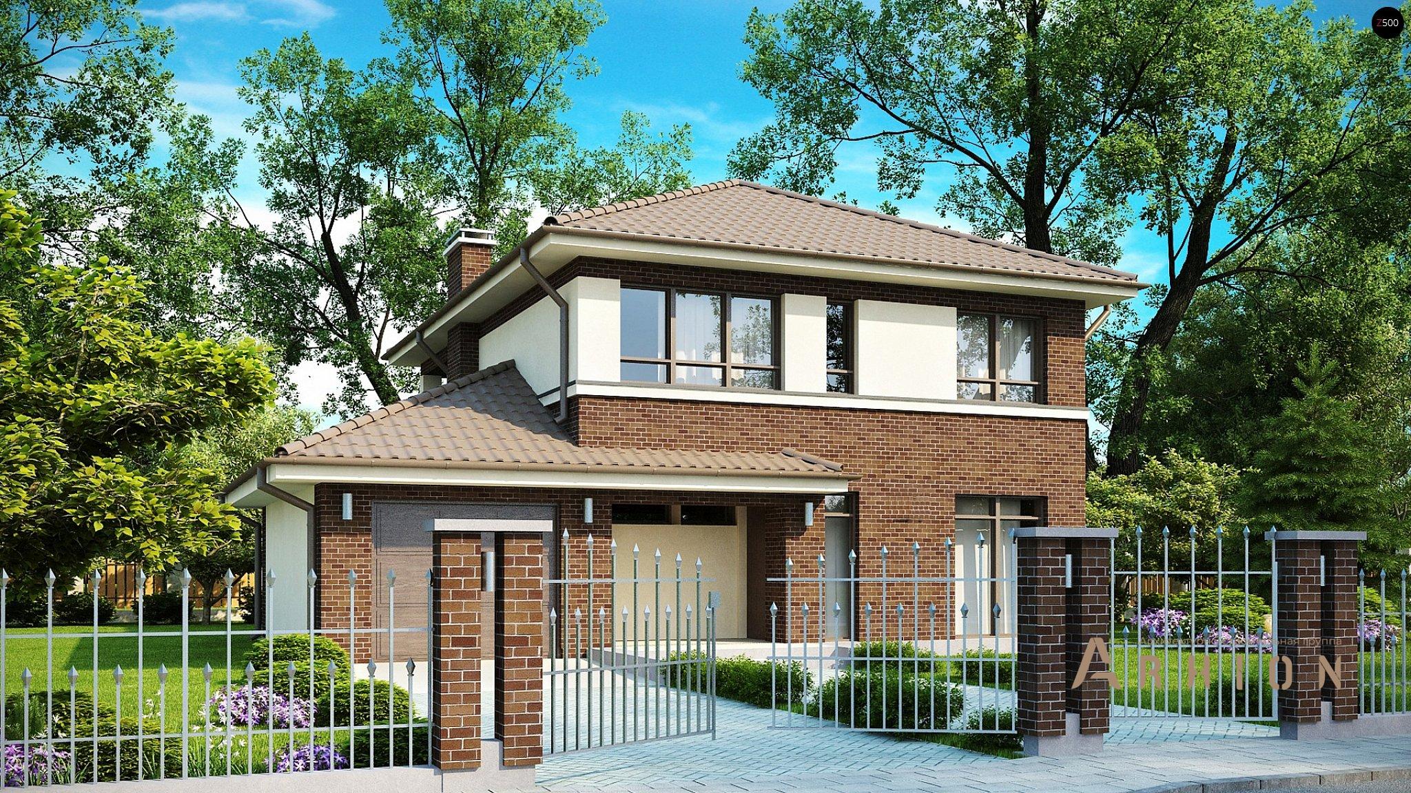 1. Проект двухэтажного дома в современном стиле с четырехскатной, Zx24, площадью - 163 кв c терассой, балконом, гаражом