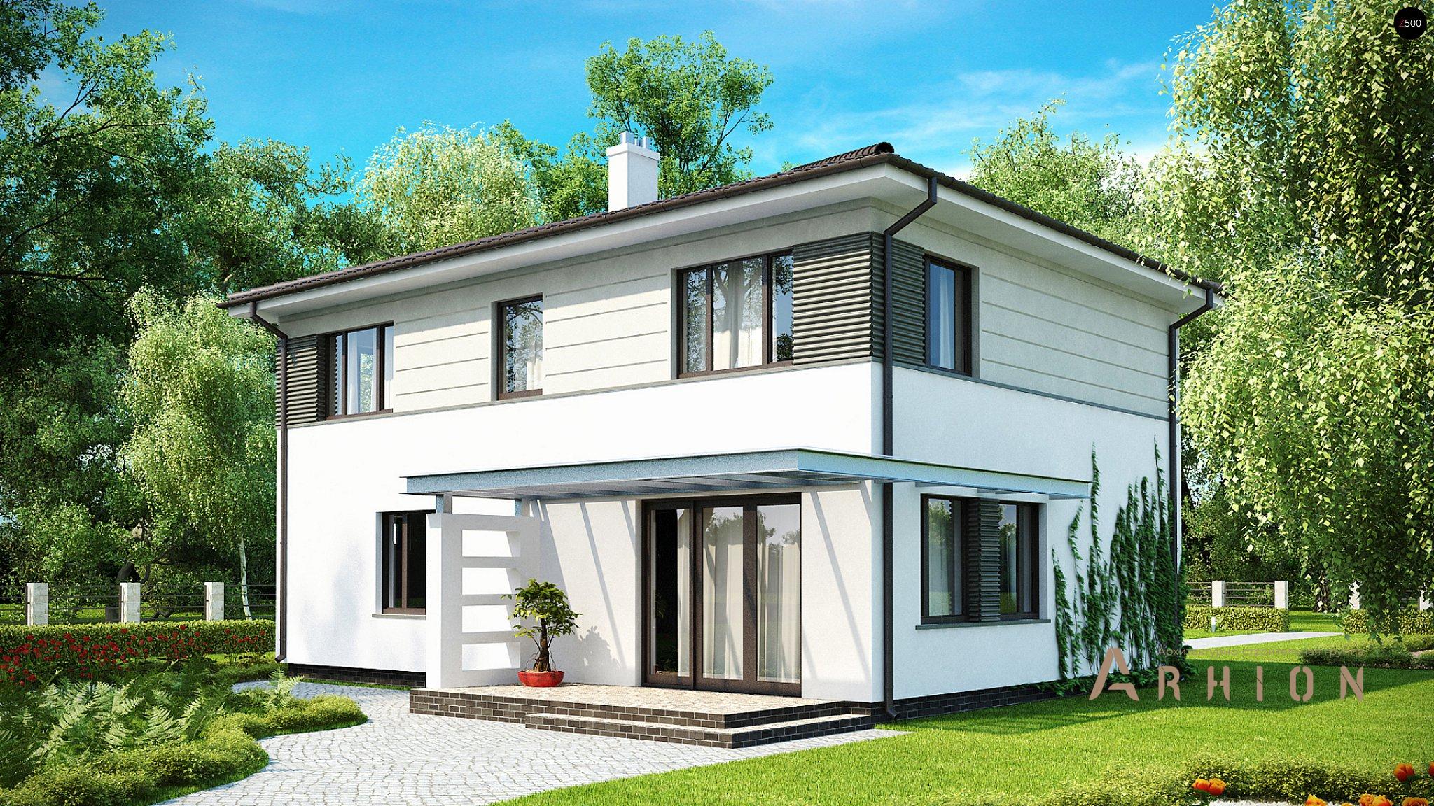 2. Проект двухэтажного дома в современном стиле с четырехскатной, Zx26, площадью - 197 кв c терассой, балконом, гаражом