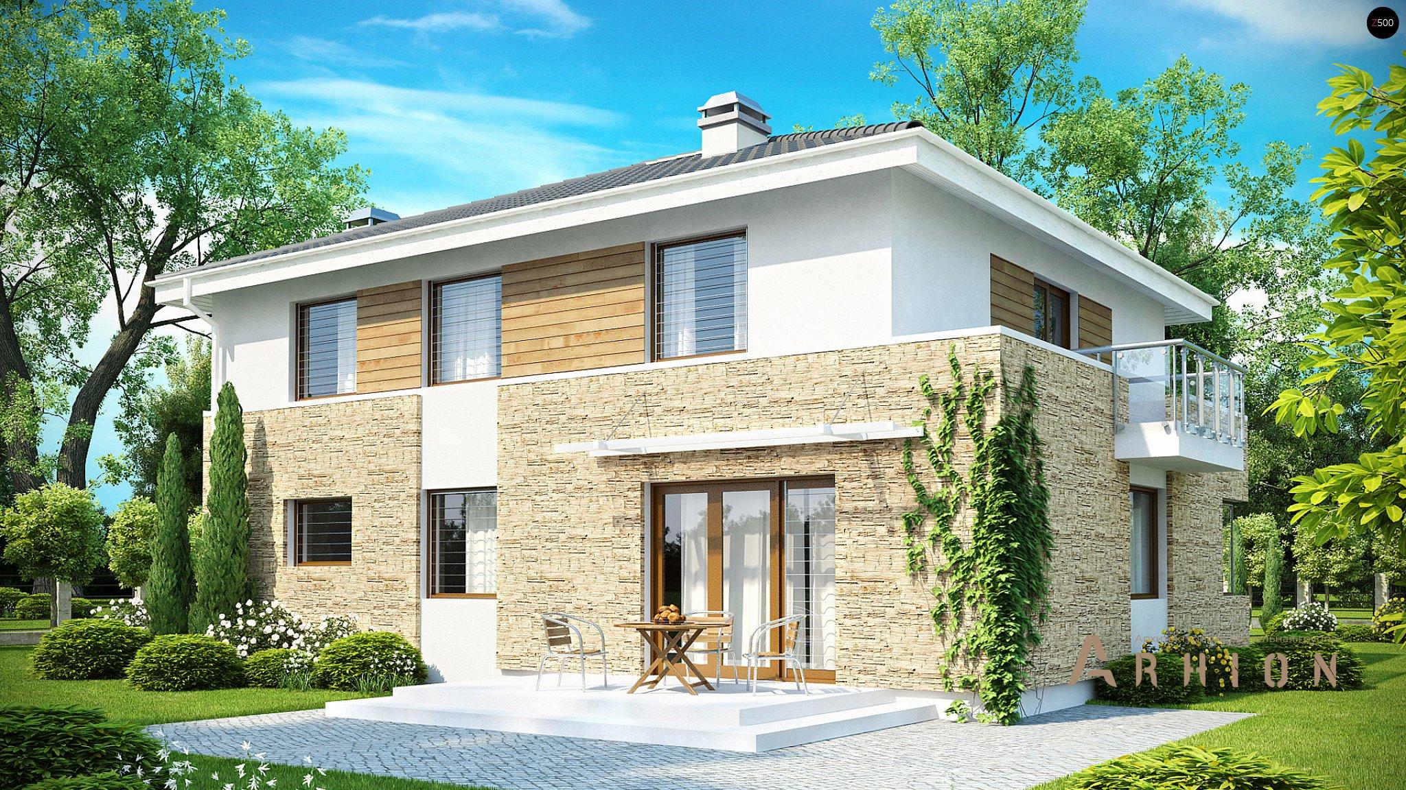 5. Проект двухэтажного дома в современном стиле с четырехскатной, Zx29, площадью - 193 кв c терассой, балконом, гаражом