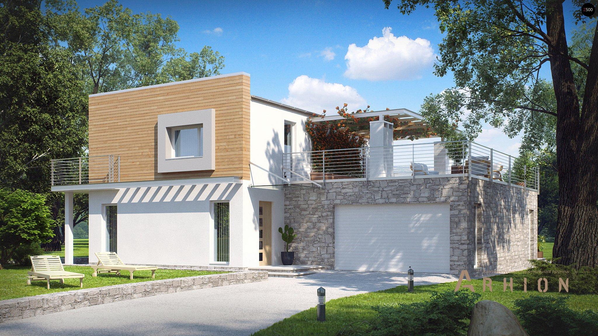 1. Проект двухэтажного дома в стиле хай-тек с плоской кровлей , Zx3, площадью - 226 кв c терассой, гаражом