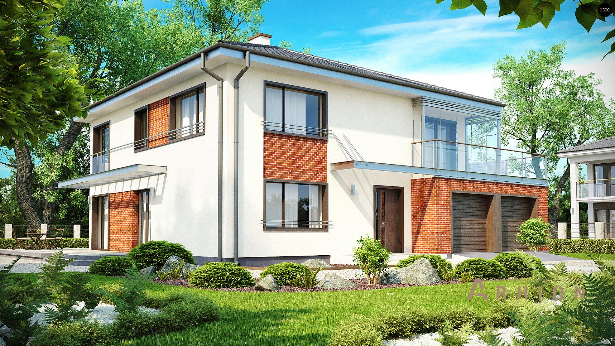 1. Проект двухэтажного дома в современном стиле с четырехскатной, Zx30, площадью - 252 кв c терассой, гаражом, эркером