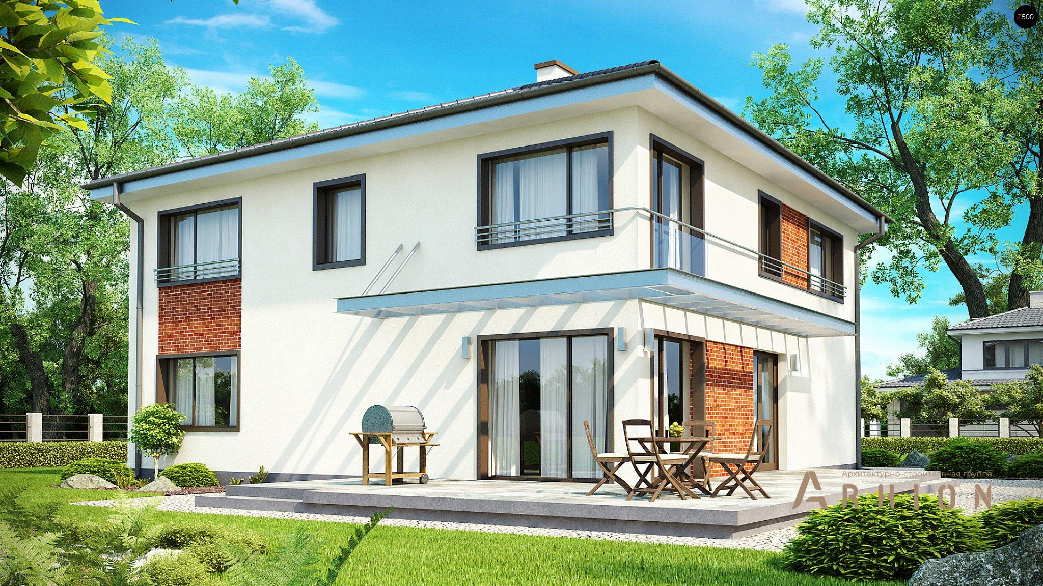 2. Проект двухэтажного дома в современном стиле с четырехскатной, Zx30, площадью - 252 кв c терассой, гаражом, эркером