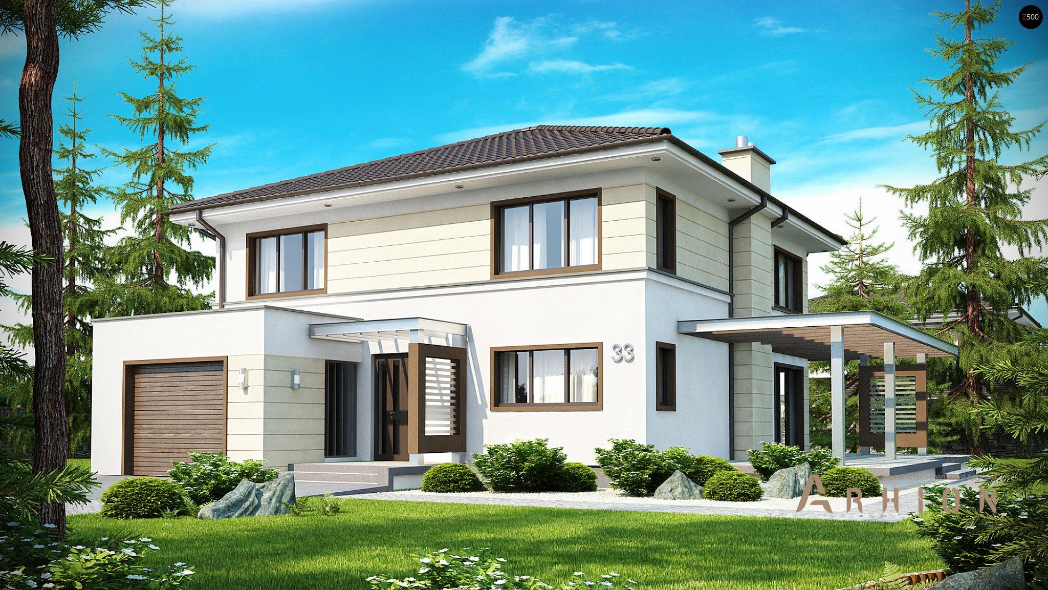 1. Проект двухэтажного дома в современном стиле с четырехскатной, Zx33, площадью - 202 кв c терассой, гаражом, вторым светом