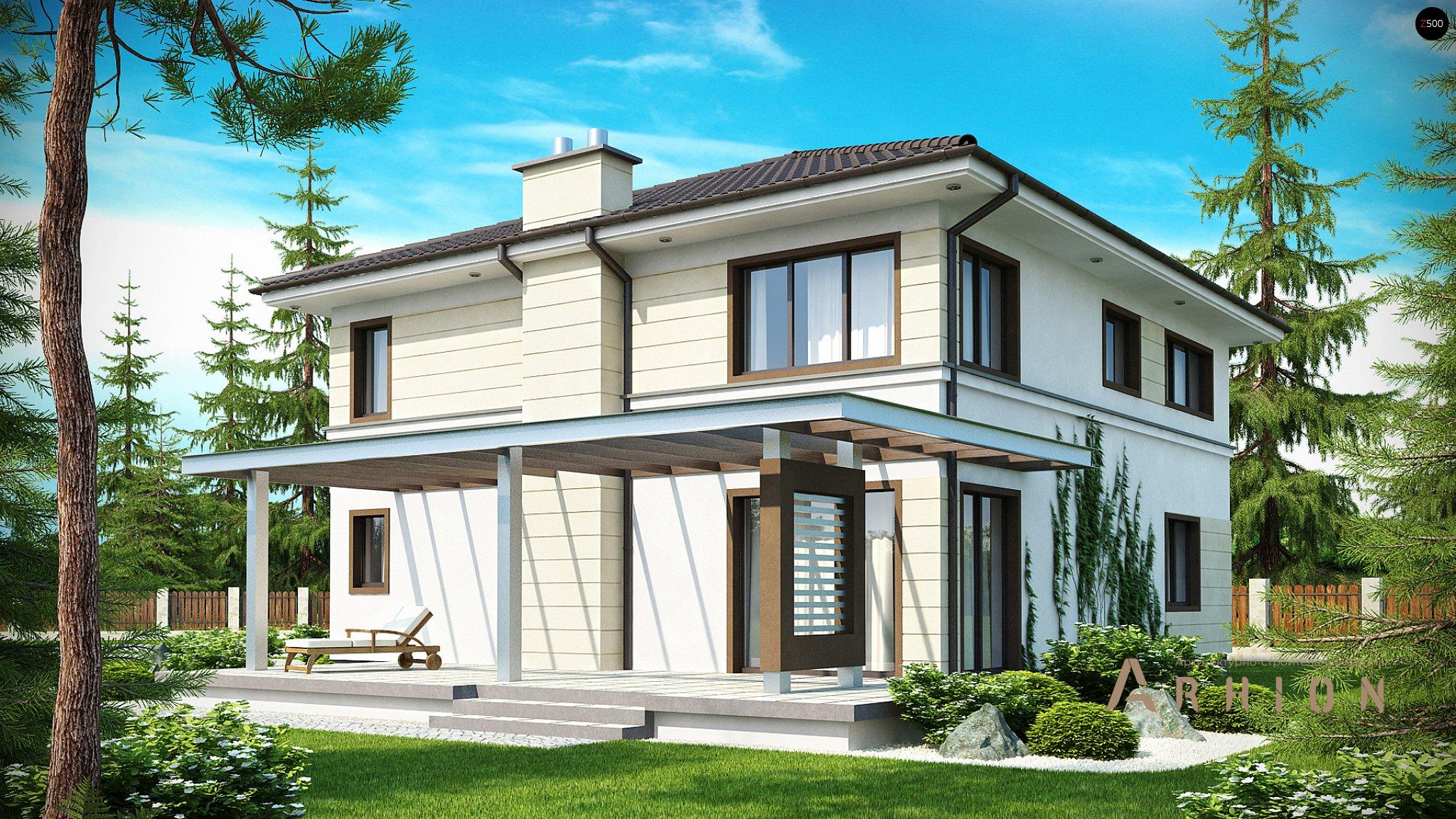 2. Проект двухэтажного дома в современном стиле с четырехскатной, Zx33, площадью - 202 кв c терассой, гаражом, вторым светом