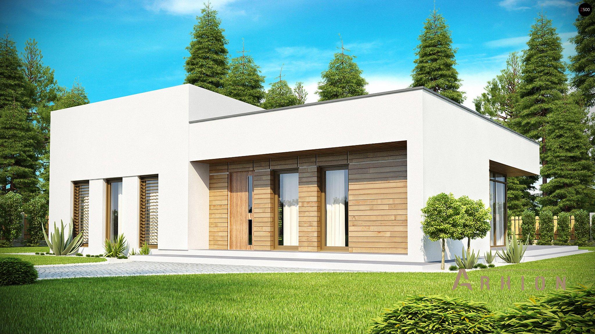 12. Проект одноэтажного дома в стиле хай-тек с плоской кровлей , Zx35, площадью - 114 кв c терассой