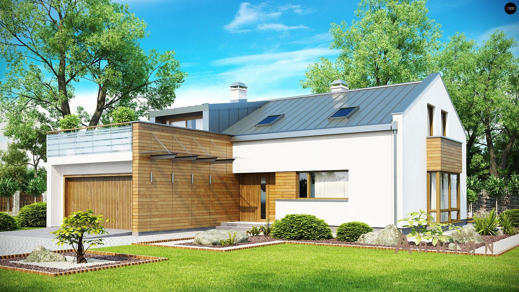 1. Проект одноэтажного дома в стиле барн с двускатной кровлей, Zx36, площадью - 254 кв c мансардой, терассой, балконом, гаражом, эркером