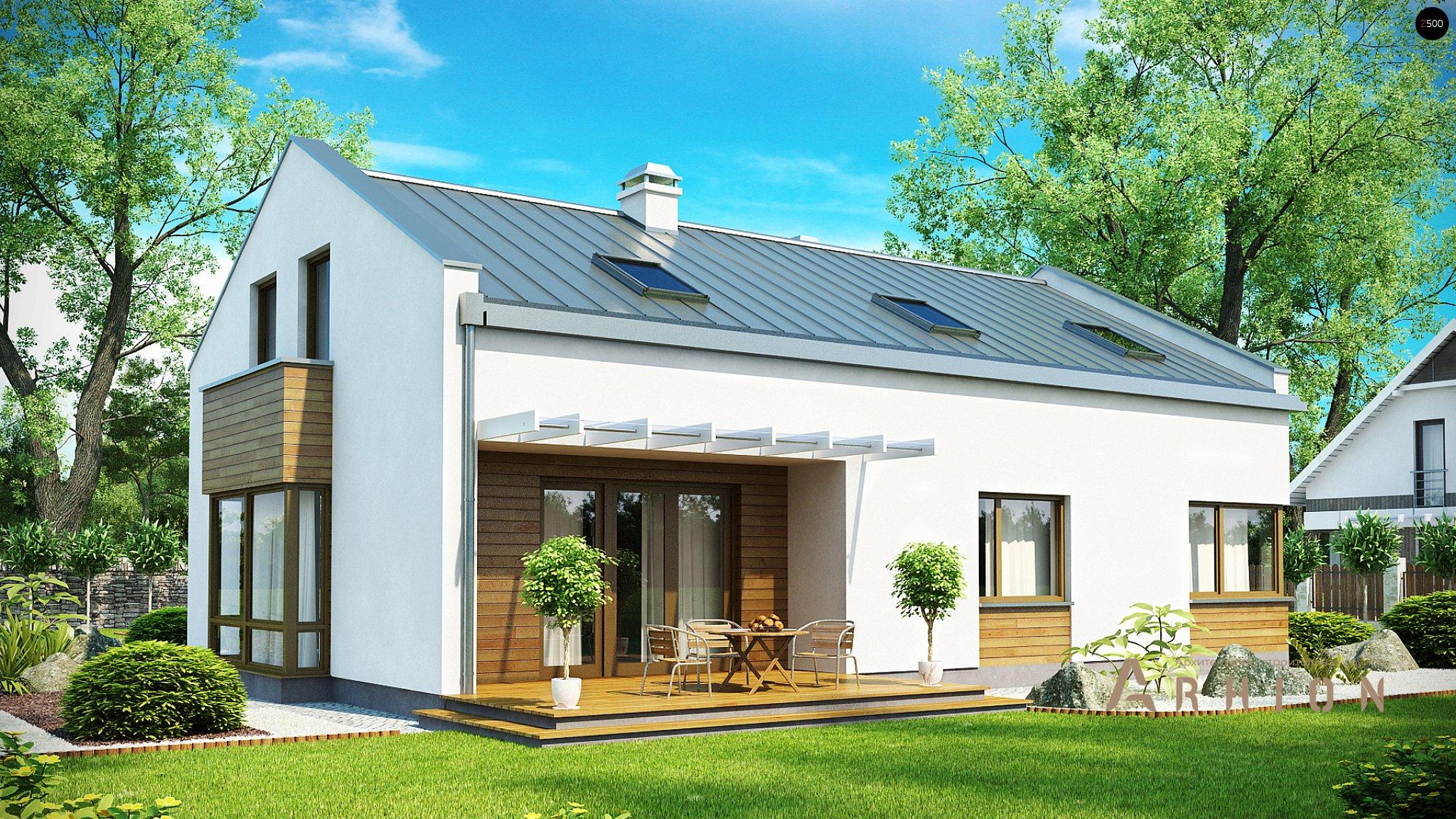 2. Проект одноэтажного дома в стиле барн с двускатной кровлей, Zx36, площадью - 254 кв c мансардой, терассой, балконом, гаражом, эркером