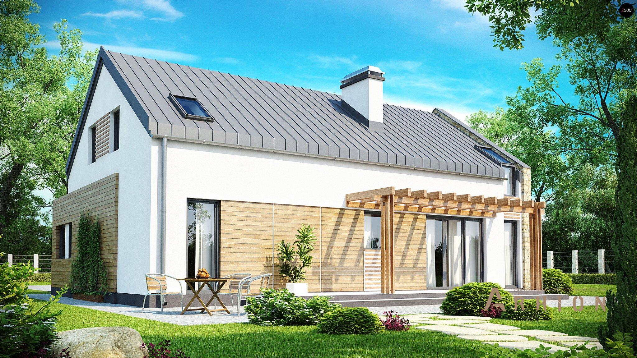 2. Проект одноэтажного дома в стиле барн с двускатной кровлей, Zx38, площадью - 187 кв c мансардой, терассой, гаражом