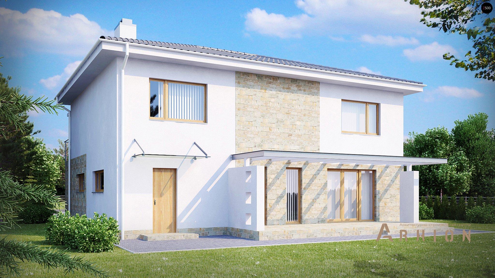 2. Проект двухэтажного дома в современном стиле с четырехскатной, Zx4, площадью - 222 кв c терассой, балконом, гаражом