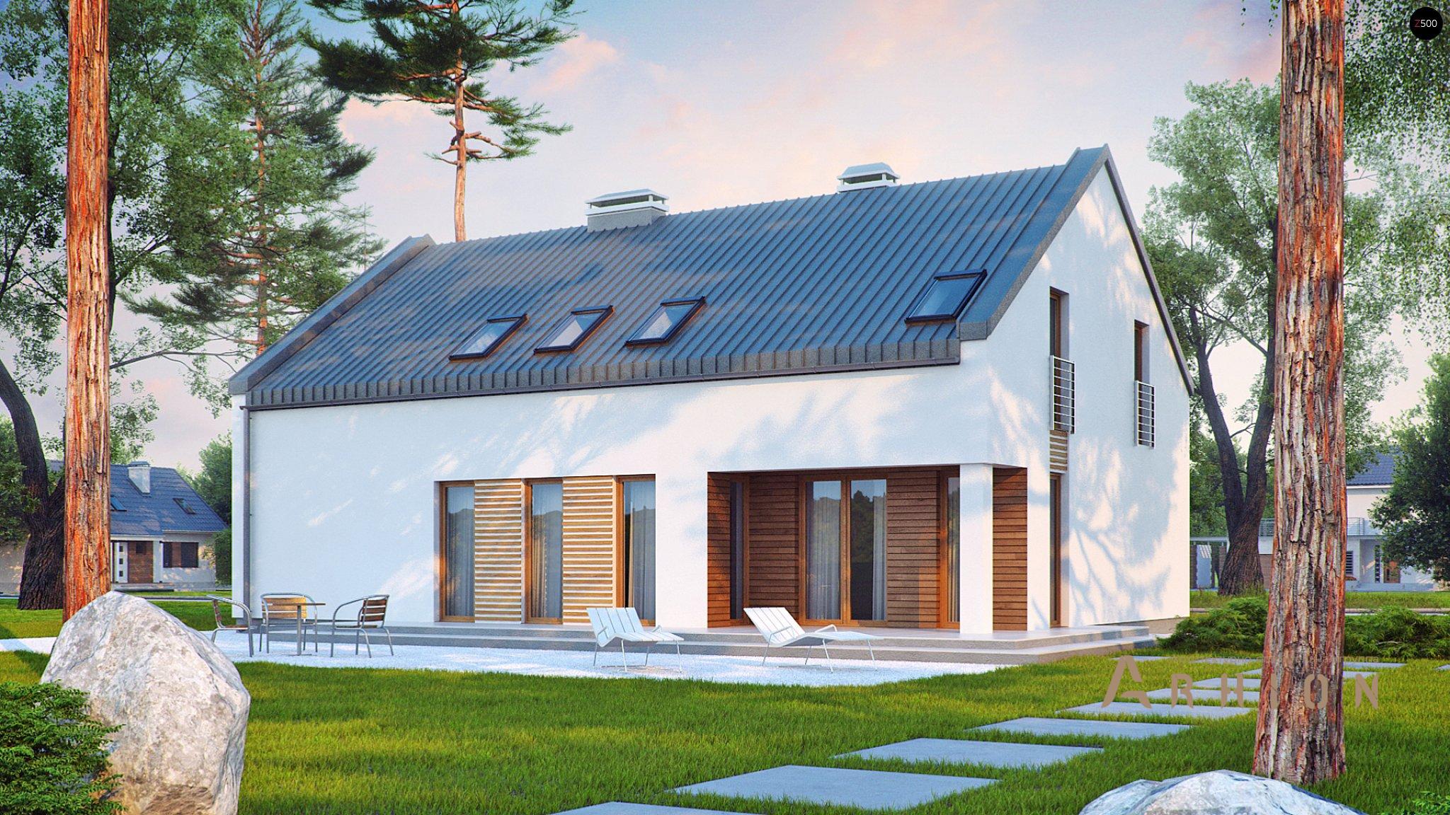 2. Проект одноэтажного дома в стиле барн с двускатной кровлей, Zx43, площадью - 209 кв c мансардой, терассой, гаражом