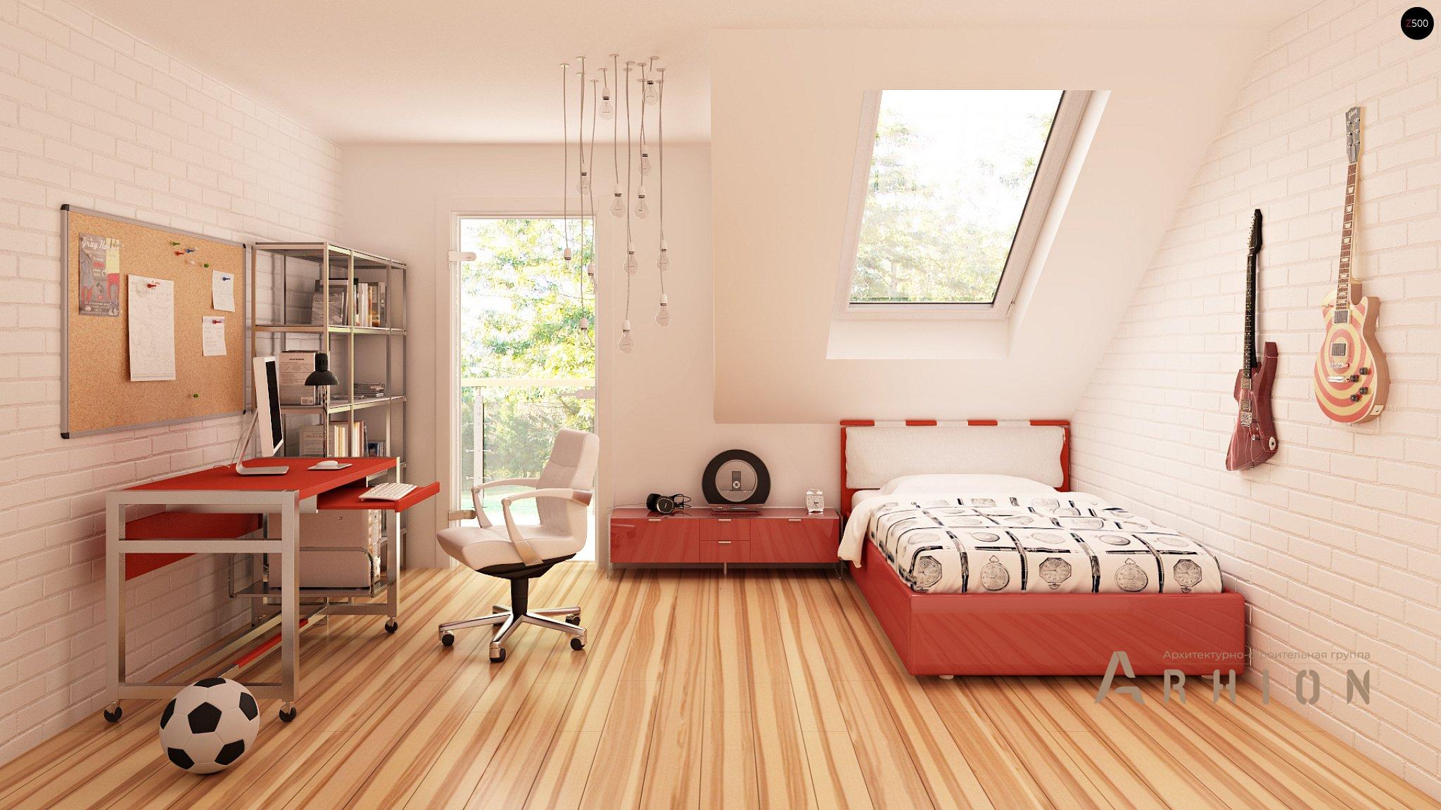 7. Проект одноэтажного дома в стиле барн с двускатной кровлей, Zx44, площадью - 177 кв c мансардой, терассой, балконом, гаражом, эркером