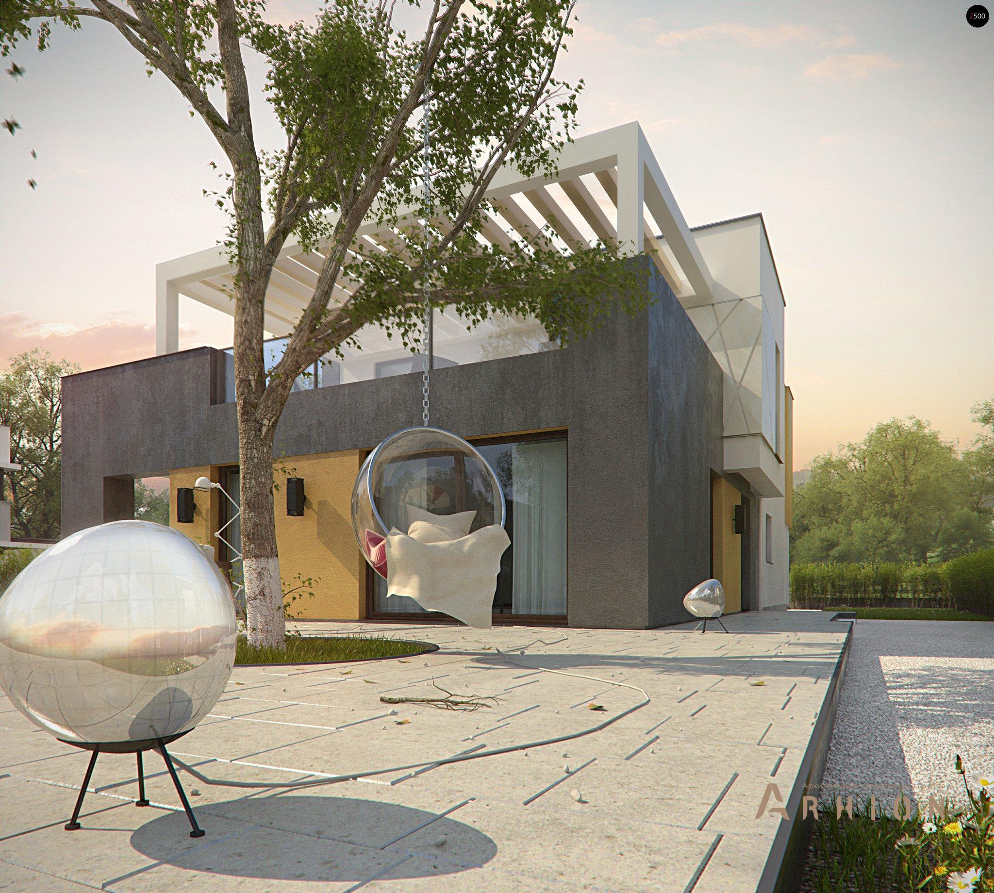 13. Проект двухэтажного дома в стиле минимализм с плоской кровлей , Zx45, площадью - 190 кв c терассой, балконом, гаражом