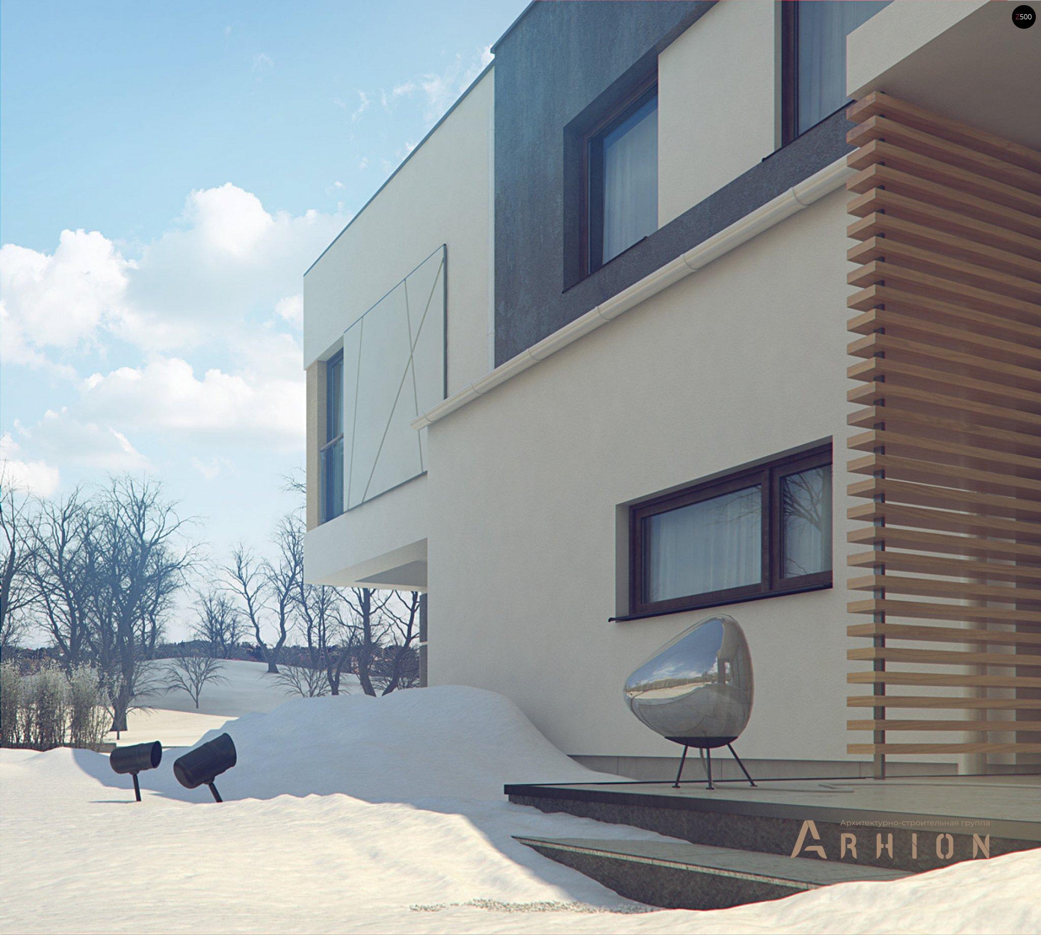 15. Проект двухэтажного дома в стиле минимализм с плоской кровлей , Zx45, площадью - 190 кв c терассой, балконом, гаражом