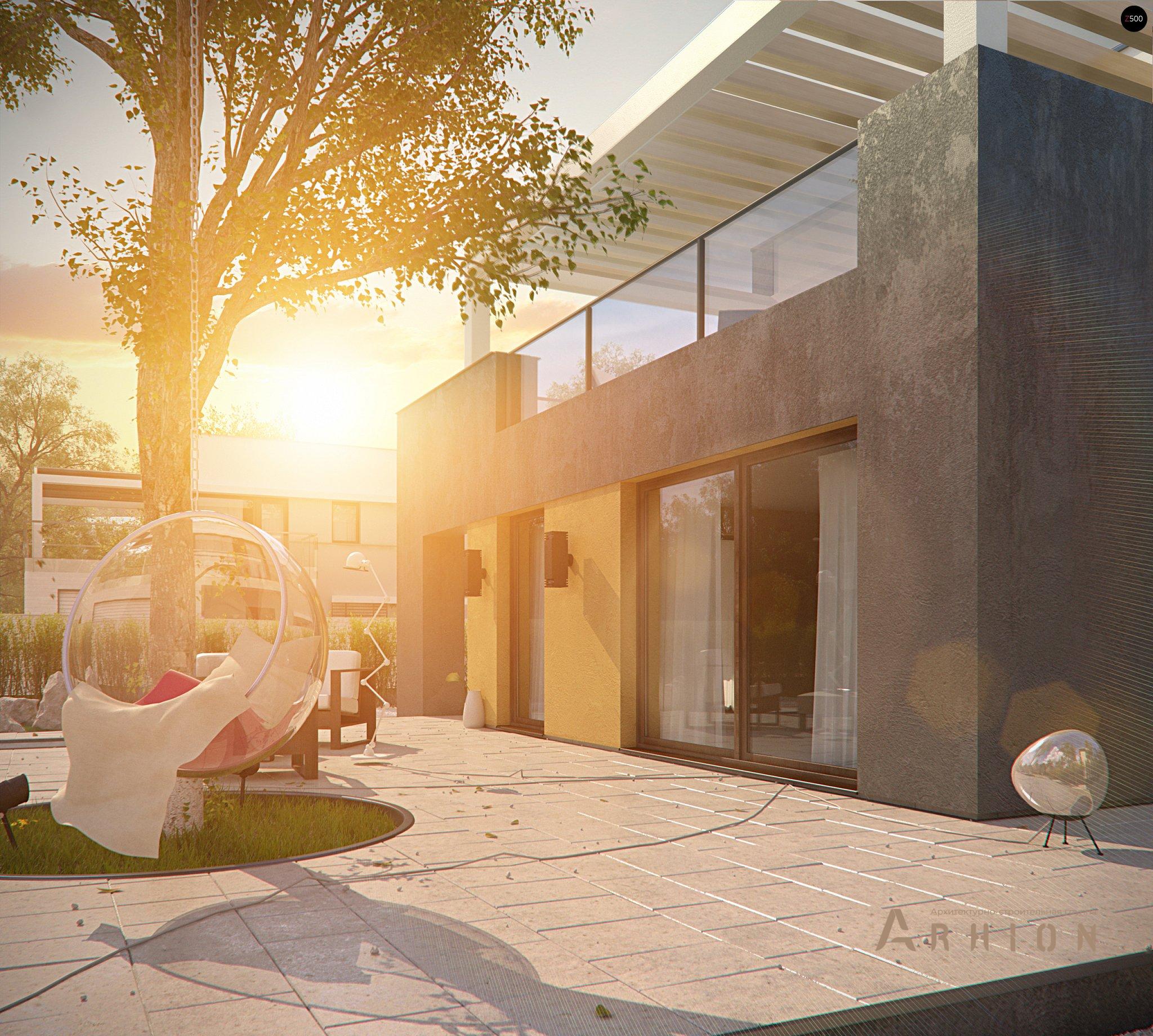 16. Проект двухэтажного дома в стиле минимализм с плоской кровлей , Zx45, площадью - 190 кв c терассой, балконом, гаражом