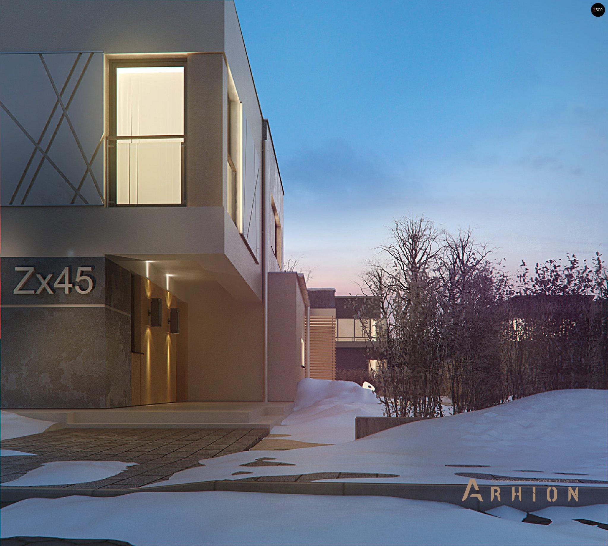 17. Проект двухэтажного дома в стиле минимализм с плоской кровлей , Zx45, площадью - 190 кв c терассой, балконом, гаражом