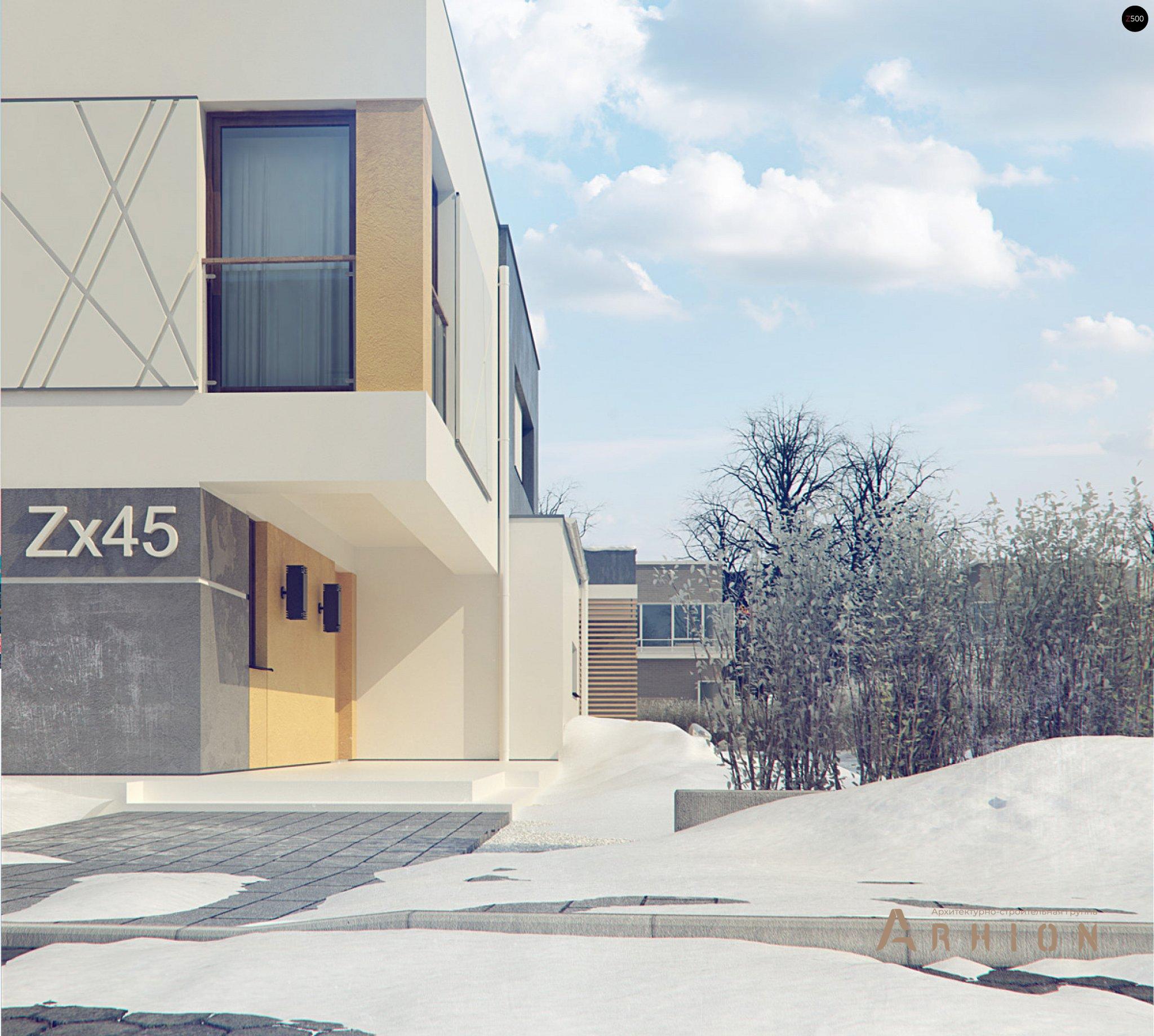 18. Проект двухэтажного дома в стиле минимализм с плоской кровлей , Zx45, площадью - 190 кв c терассой, балконом, гаражом