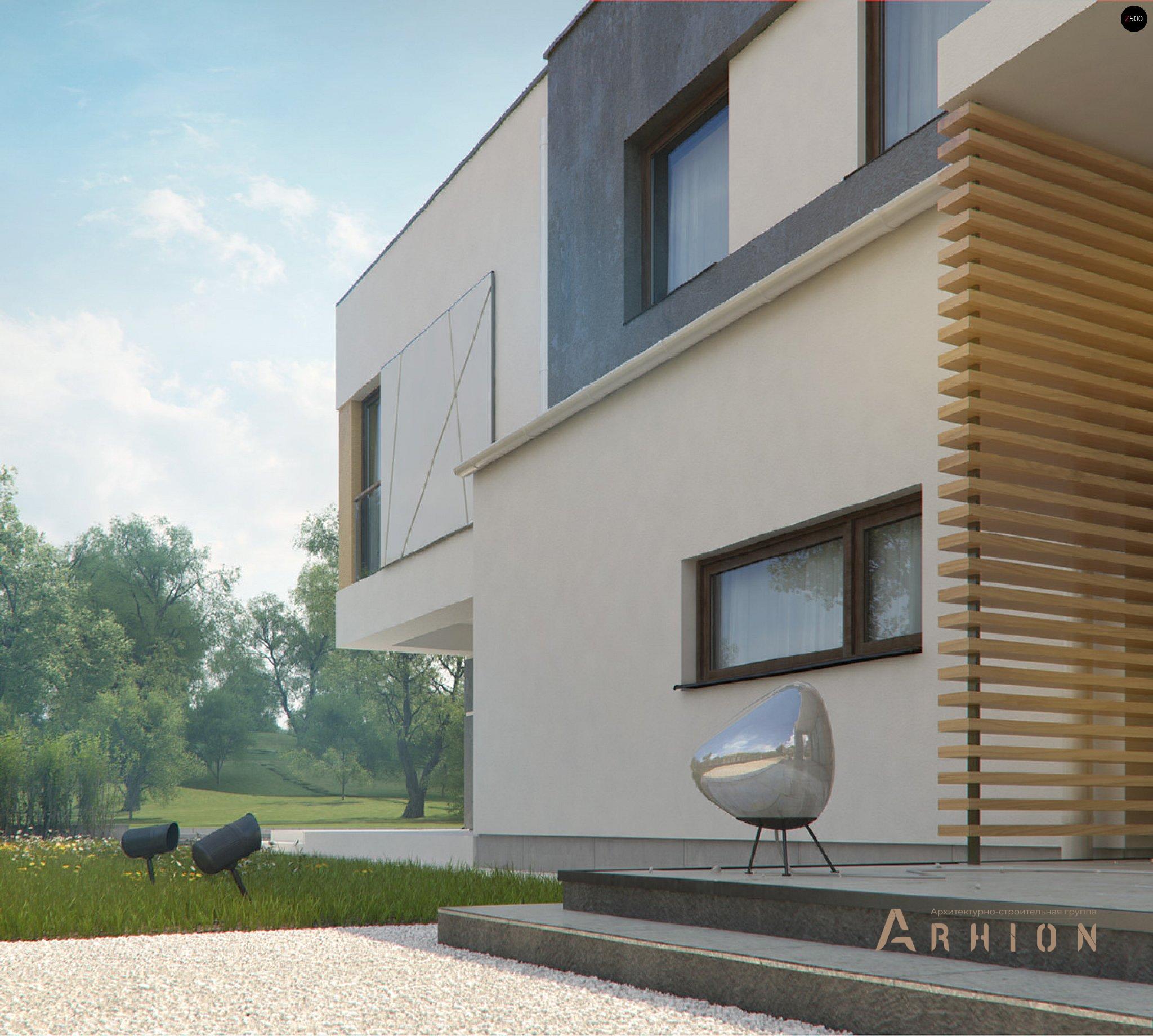 19. Проект двухэтажного дома в стиле минимализм с плоской кровлей , Zx45, площадью - 190 кв c терассой, балконом, гаражом