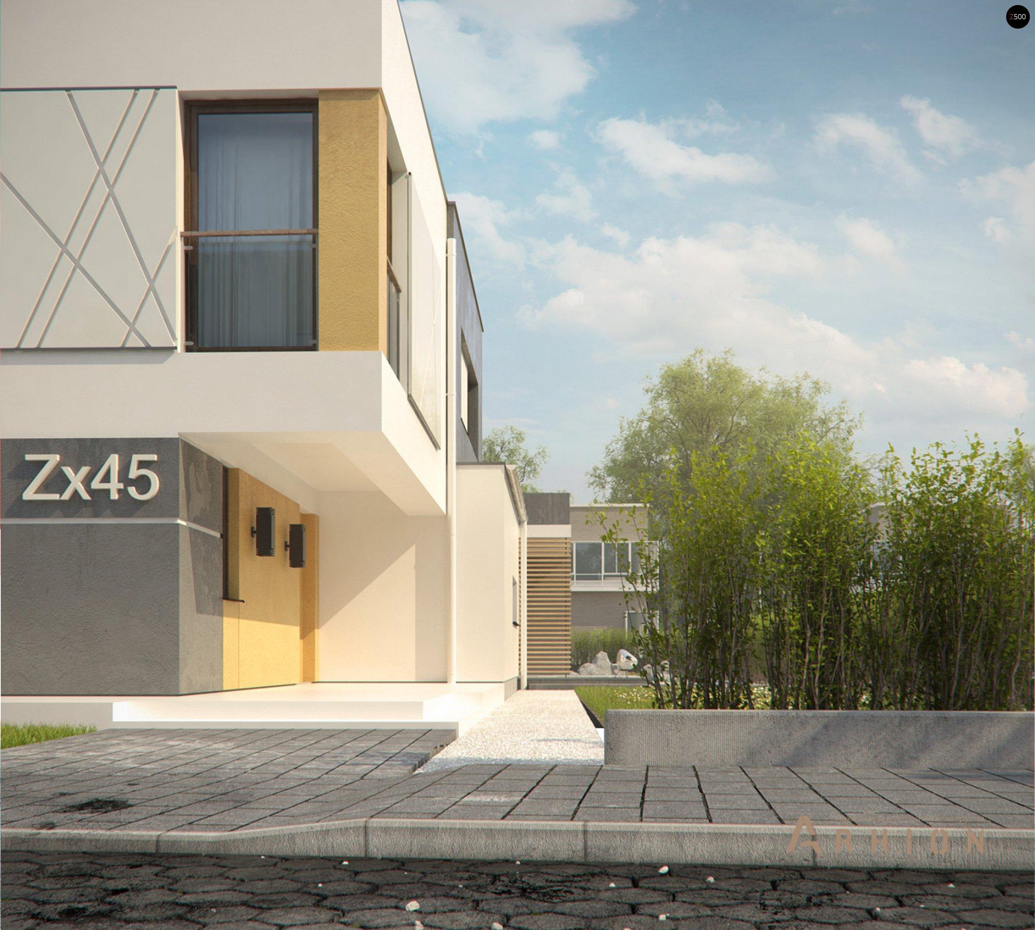 22. Проект двухэтажного дома в стиле минимализм с плоской кровлей , Zx45, площадью - 190 кв c терассой, балконом, гаражом