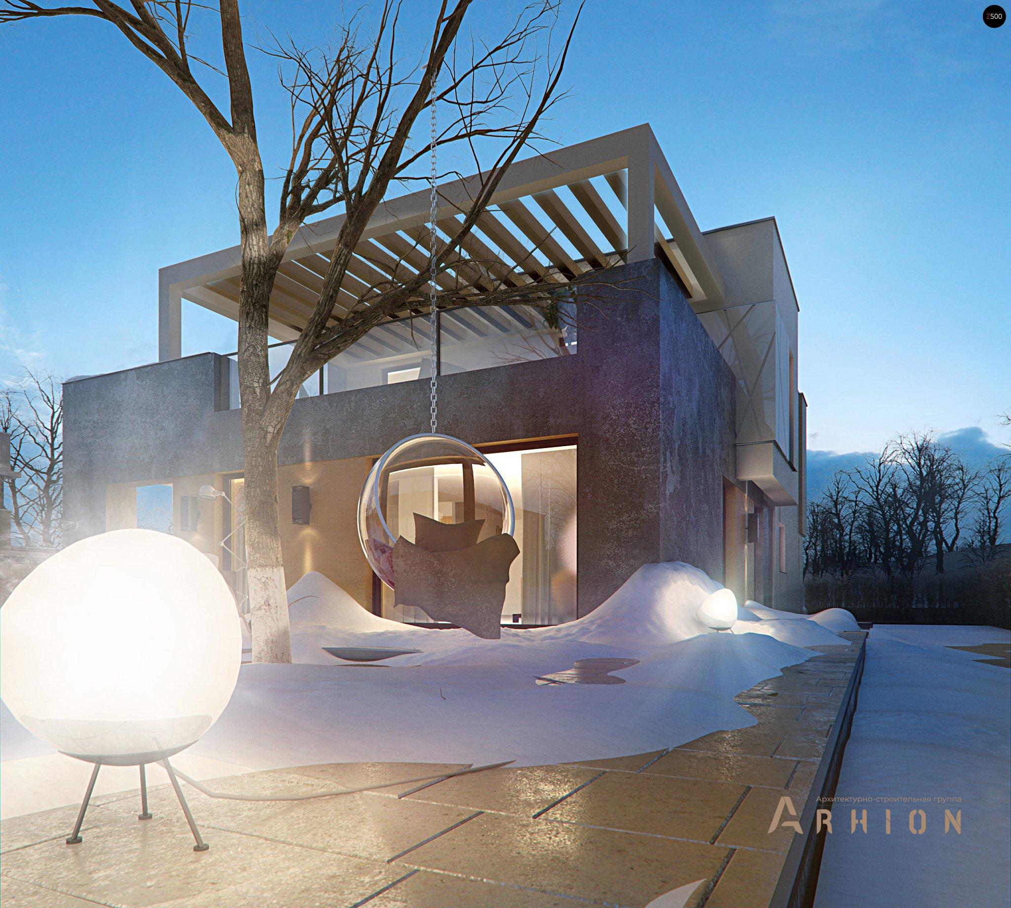 27. Проект двухэтажного дома в стиле минимализм с плоской кровлей , Zx45, площадью - 190 кв c терассой, балконом, гаражом