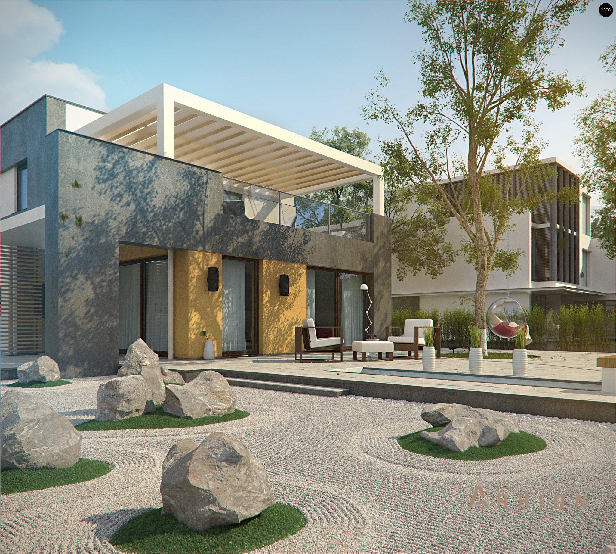 29. Проект двухэтажного дома в стиле минимализм с плоской кровлей , Zx45, площадью - 190 кв c терассой, балконом, гаражом