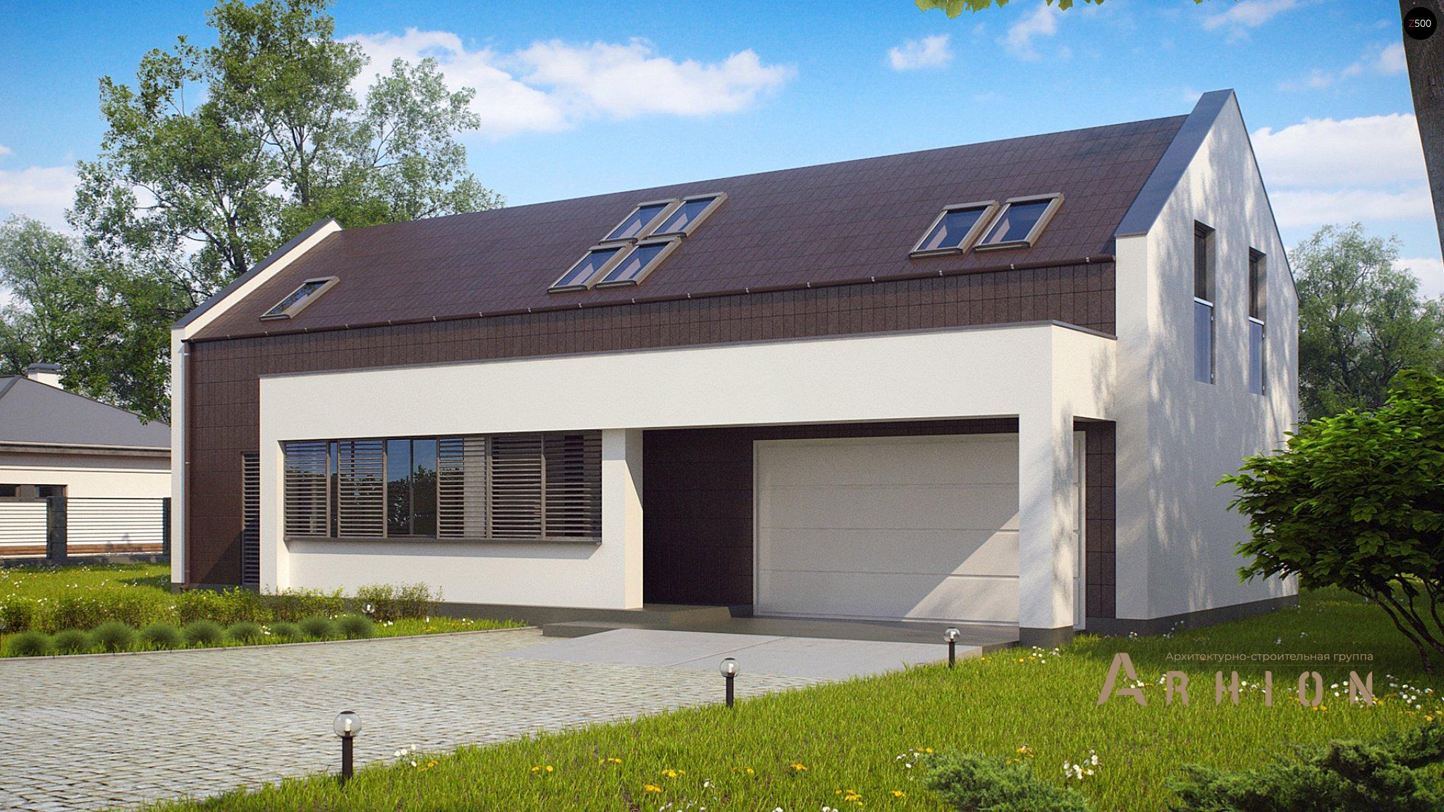 13. Проект одноэтажного дома в стиле барн с двускатной кровлей, Zx48, площадью - 248 кв c мансардой, терассой, гаражом