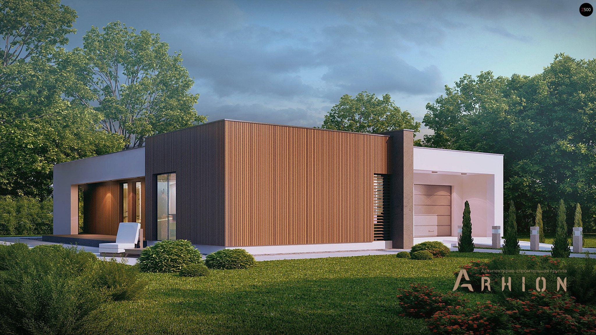 14. Проект одноэтажного дома в стиле минимализм с плоской кровлей , Zx49, площадью - 159 кв c терассой, гаражом