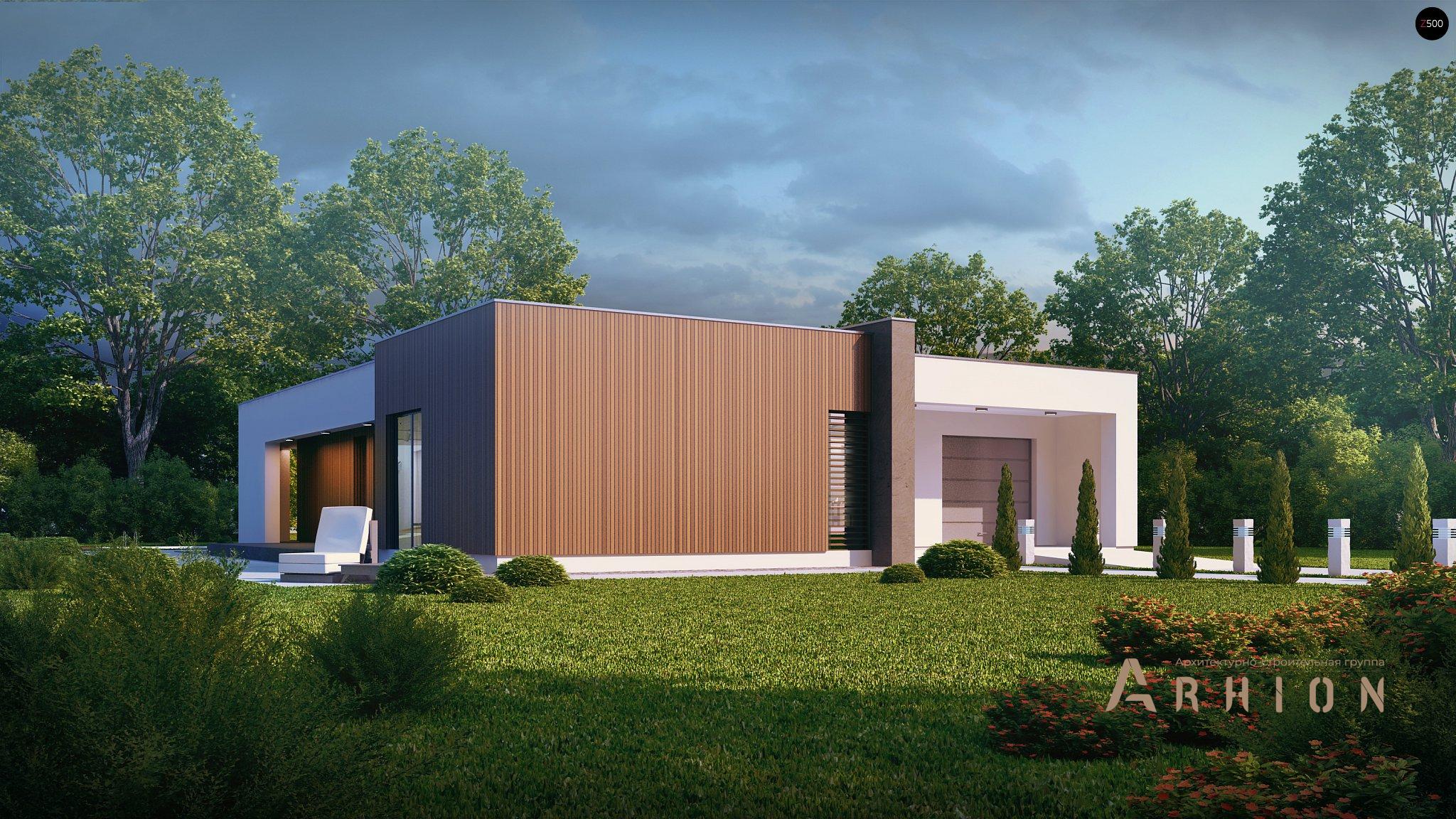 15. Проект одноэтажного дома в стиле минимализм с плоской кровлей , Zx49, площадью - 159 кв c терассой, гаражом