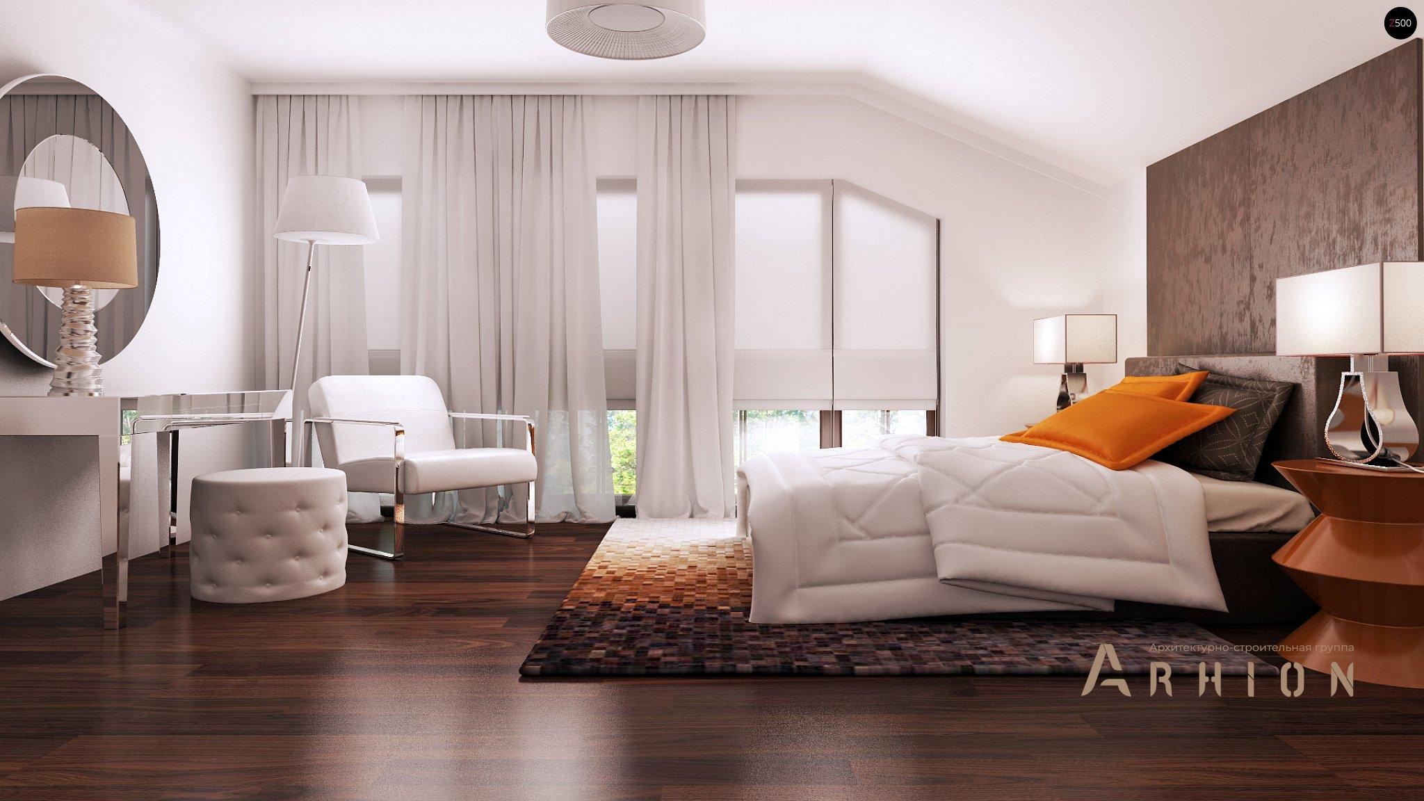 8. Проект одноэтажного дома в канадском стиле с двускатной кровлей, Zx50, площадью - 206 кв c мансардой, терассой, балконом, гаражом