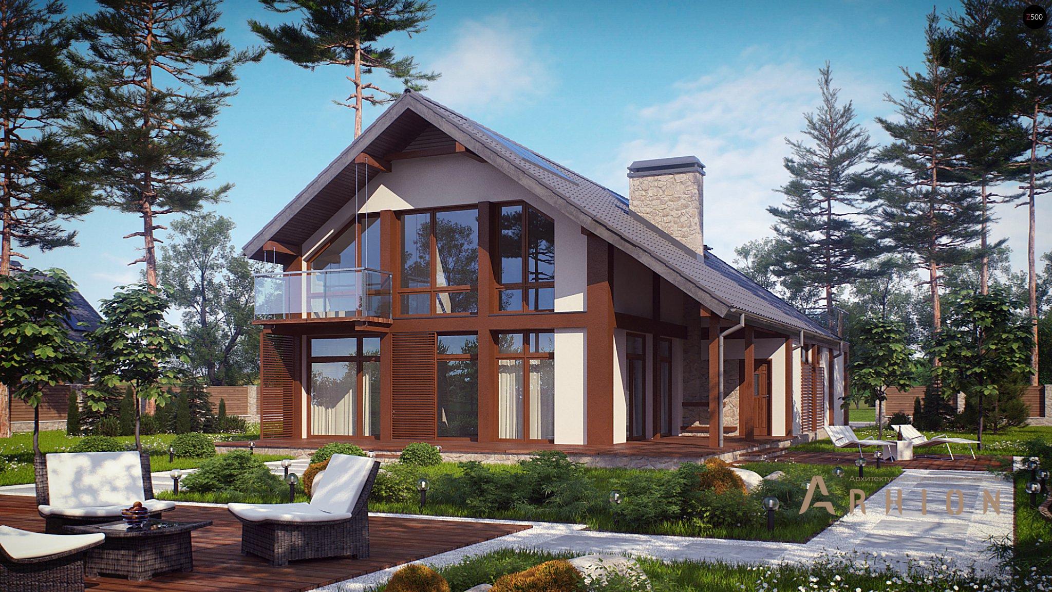 12. Проект одноэтажного дома в канадском стиле с двускатной кровлей, Zx50, площадью - 206 кв c мансардой, терассой, балконом, гаражом