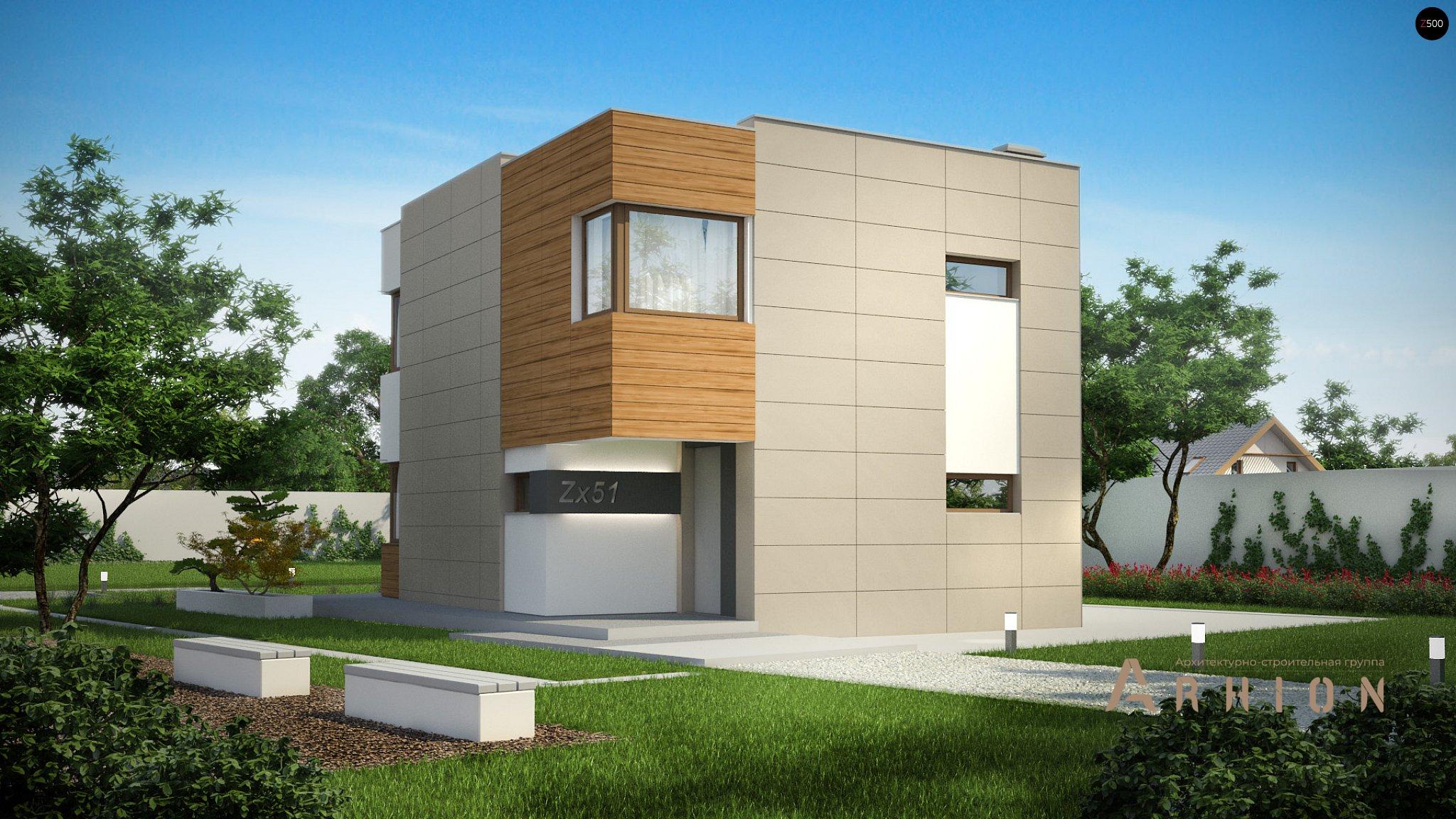 1. Проект двухэтажного дома в стиле минимализм с плоской кровлей , Zx51, площадью - 102 кв c терассой