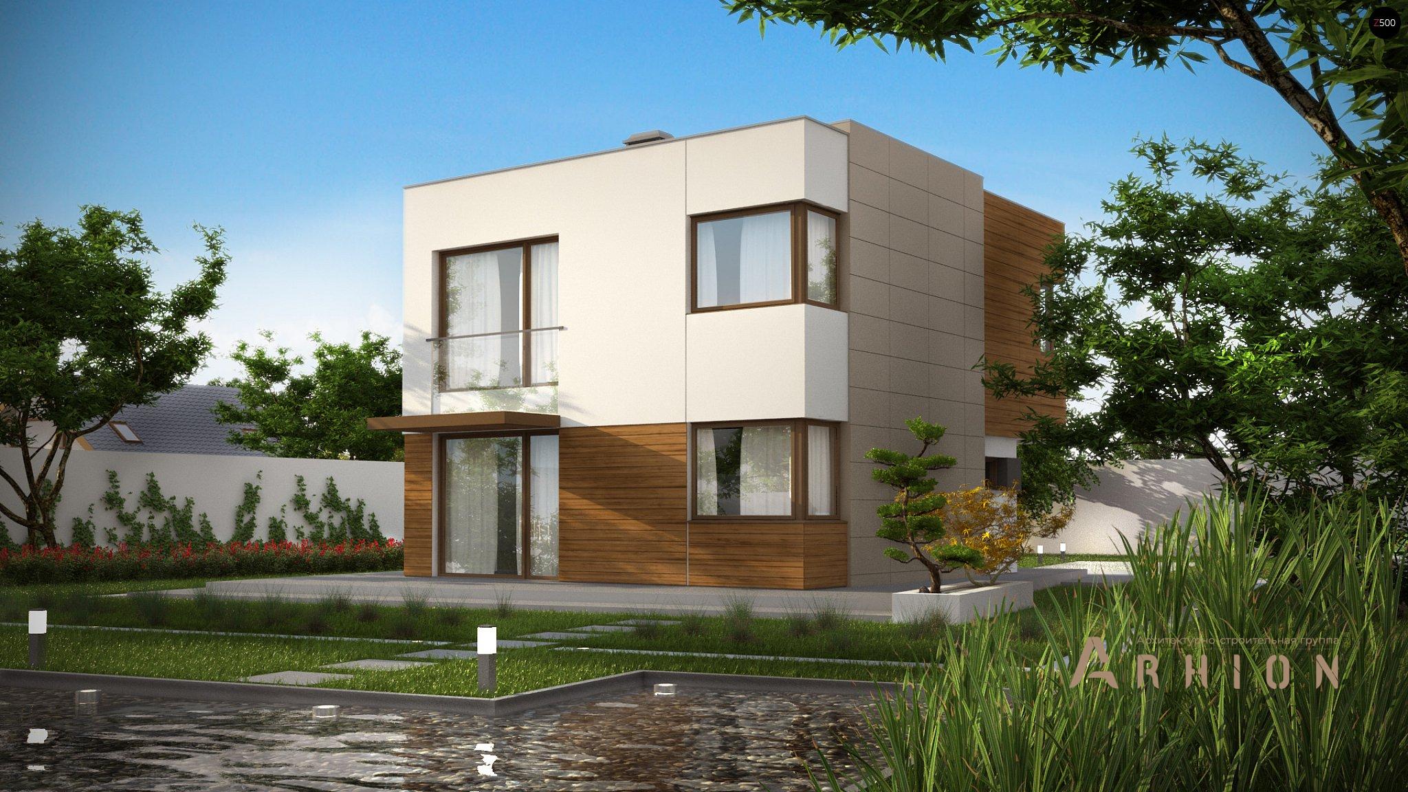 2. Проект двухэтажного дома в стиле минимализм с плоской кровлей , Zx51, площадью - 102 кв c терассой