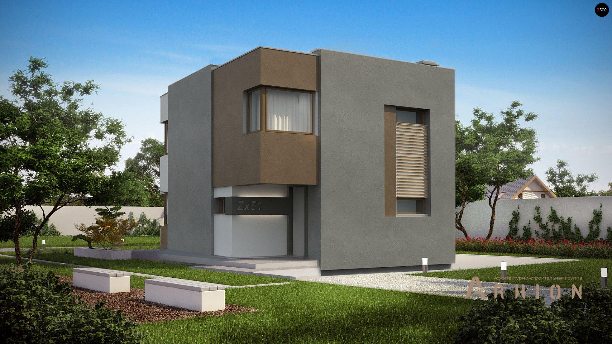 3. Проект двухэтажного дома в стиле минимализм с плоской кровлей , Zx51, площадью - 102 кв c терассой