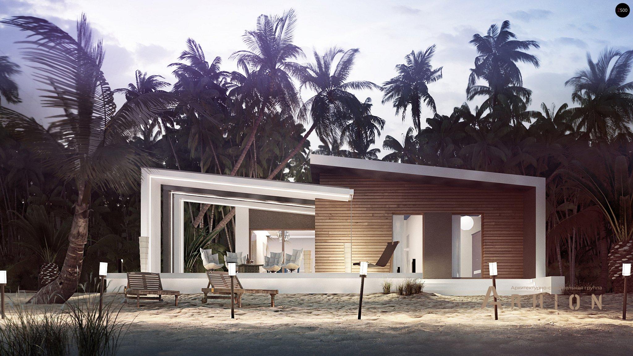 1. Проект одноэтажного дома в стиле хай-тек с односкатной кровлей, Zx57, площадью - 83 кв c терассой