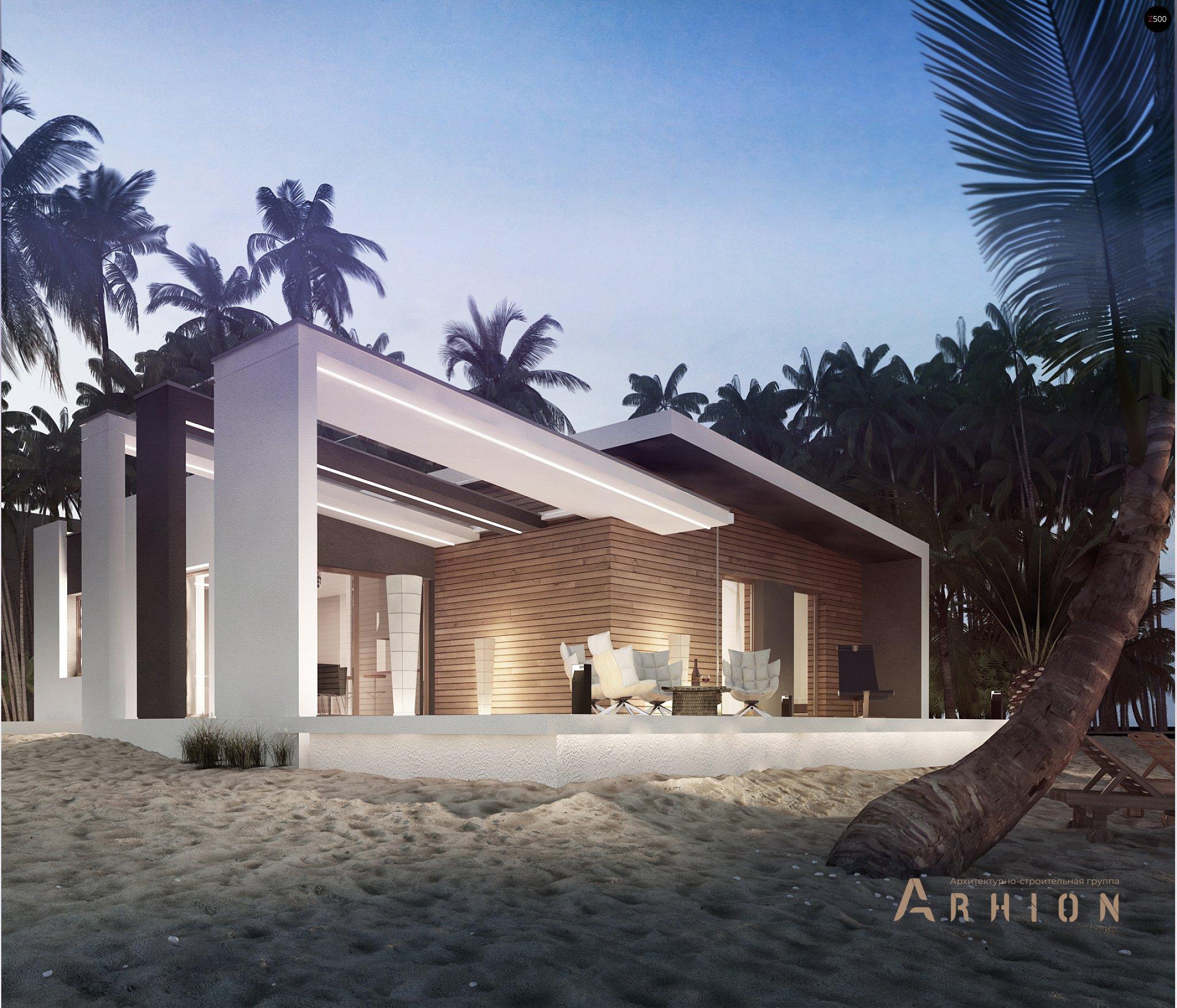 2. Проект одноэтажного дома в стиле хай-тек с односкатной кровлей, Zx57, площадью - 83 кв c терассой