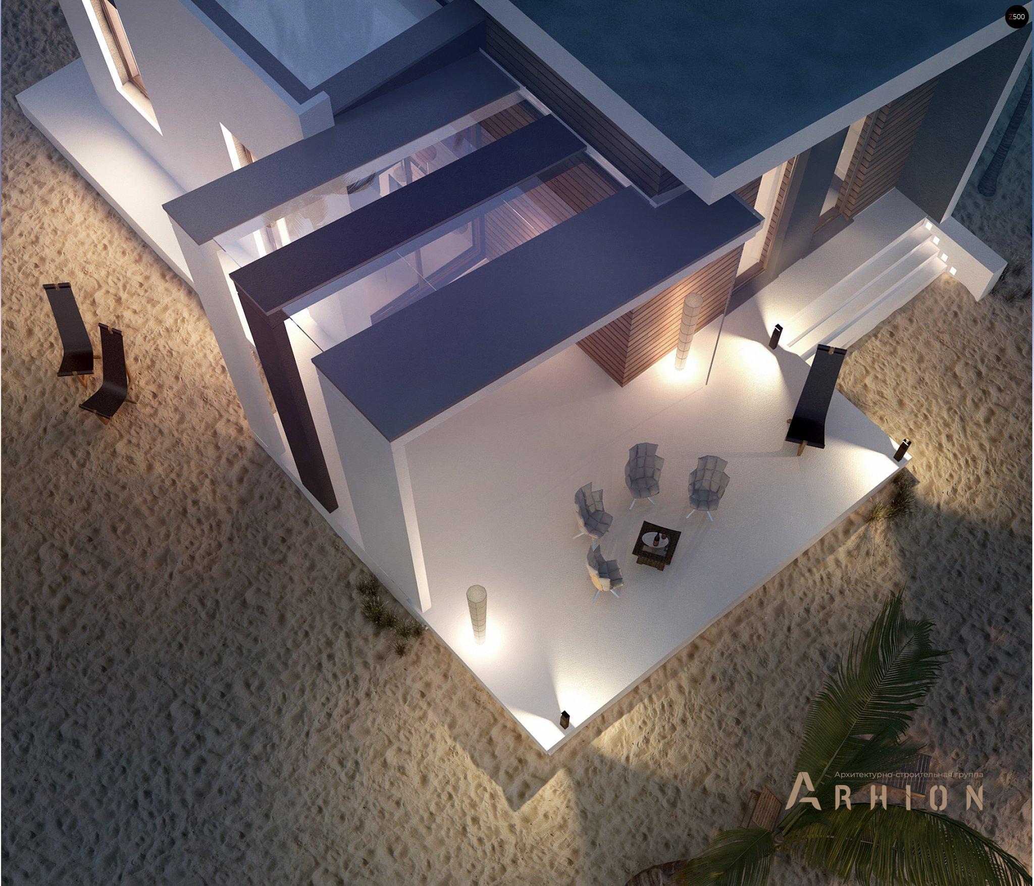 8. Проект одноэтажного дома в стиле хай-тек с односкатной кровлей, Zx57, площадью - 83 кв c терассой