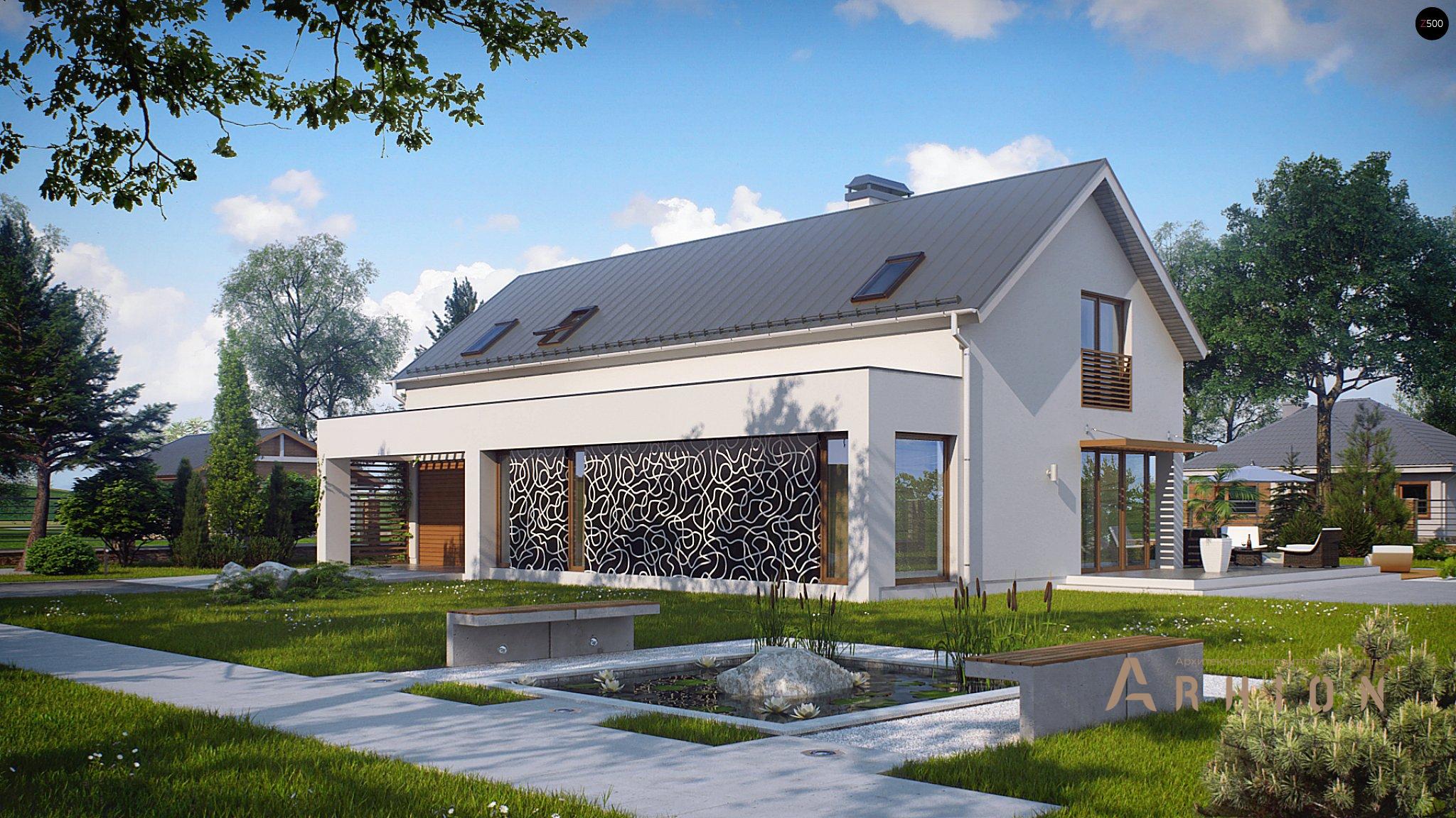 3. Проект одноэтажного дома в современном стиле с двускатной кровлей, Zx58, площадью - 207 кв c мансардой, терассой, гаражом