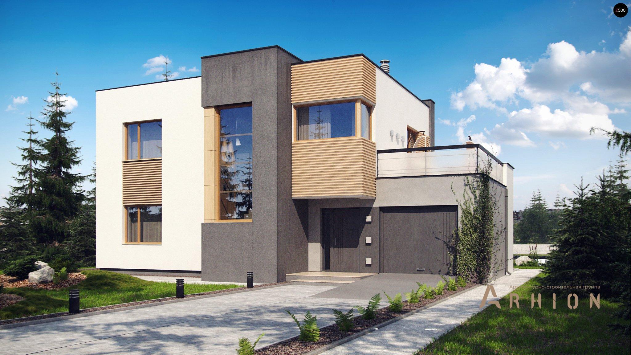 1. Проект двухэтажного дома в стиле хай-тек с плоской кровлей , Zx59, площадью - 147 кв c терассой, гаражом