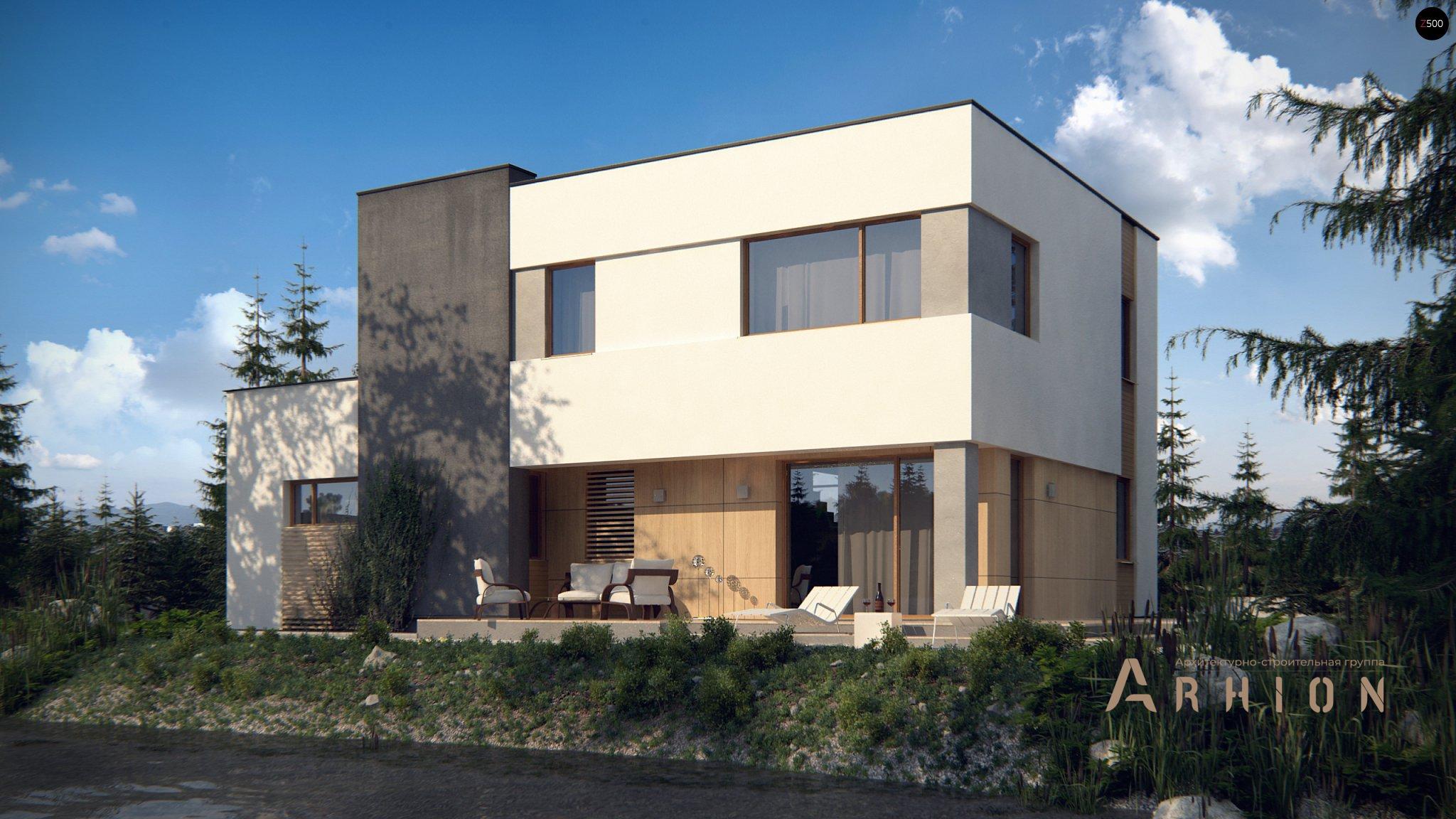 3. Проект двухэтажного дома в стиле хай-тек с плоской кровлей , Zx59, площадью - 147 кв c терассой, гаражом