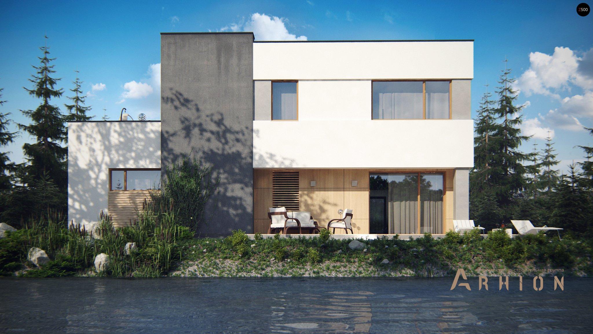 4. Проект двухэтажного дома в стиле хай-тек с плоской кровлей , Zx59, площадью - 147 кв c терассой, гаражом