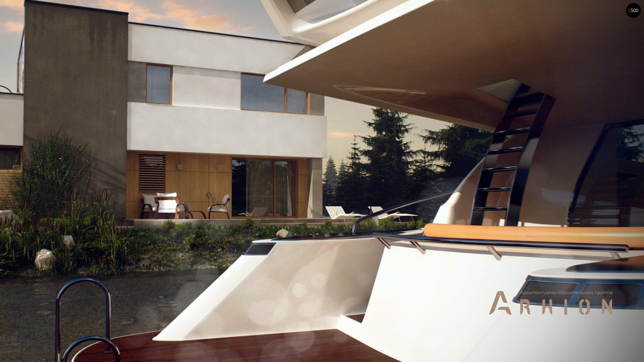 7. Проект двухэтажного дома в стиле хай-тек с плоской кровлей , Zx59, площадью - 147 кв c терассой, гаражом