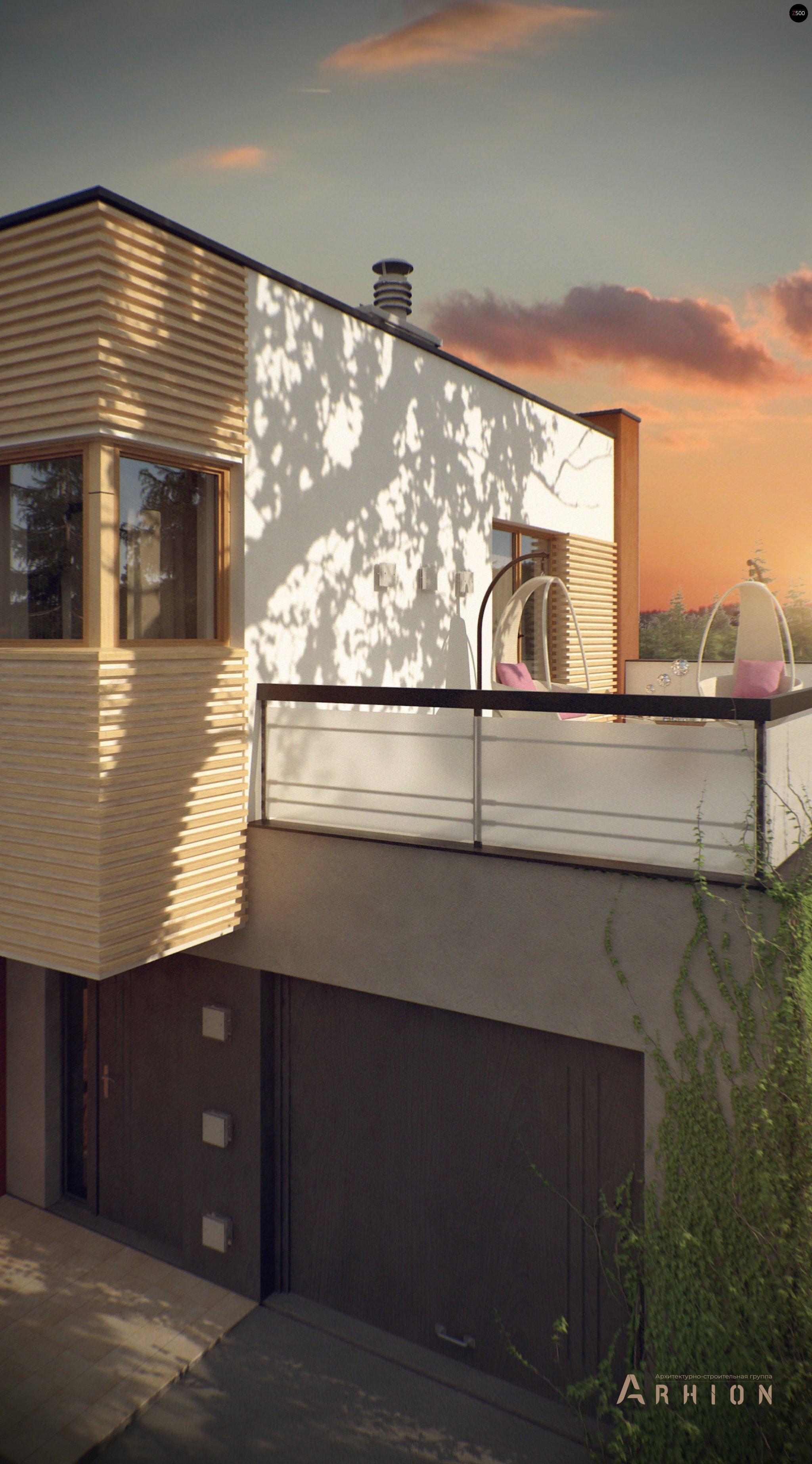 9. Проект двухэтажного дома в стиле хай-тек с плоской кровлей , Zx59, площадью - 147 кв c терассой, гаражом